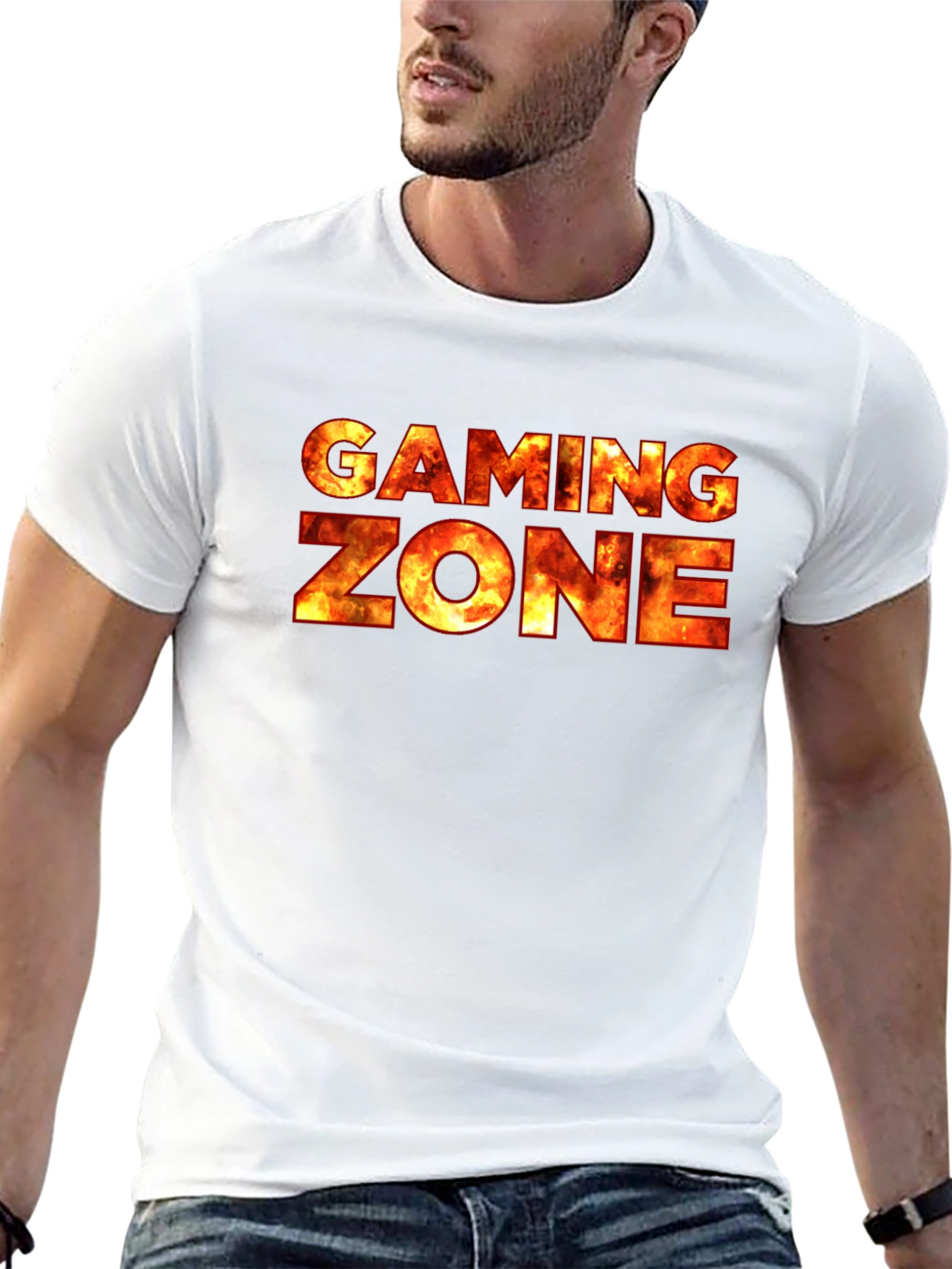 Gaming Zone Fire Text Black T-Shirt