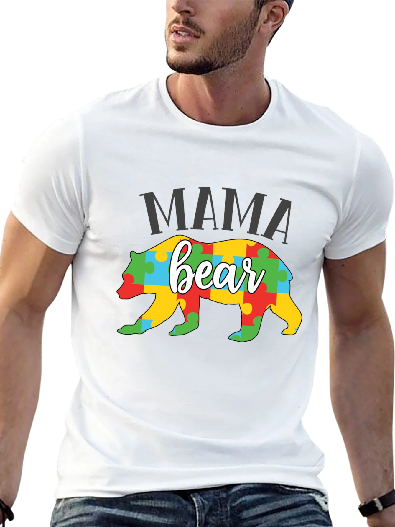 Mama Bear Puzzle Piece Autism Awareness T-Shirt
