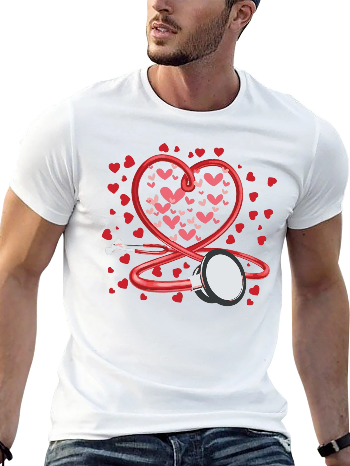 Heart Stethoscope Valentines Day Black T-Shirt