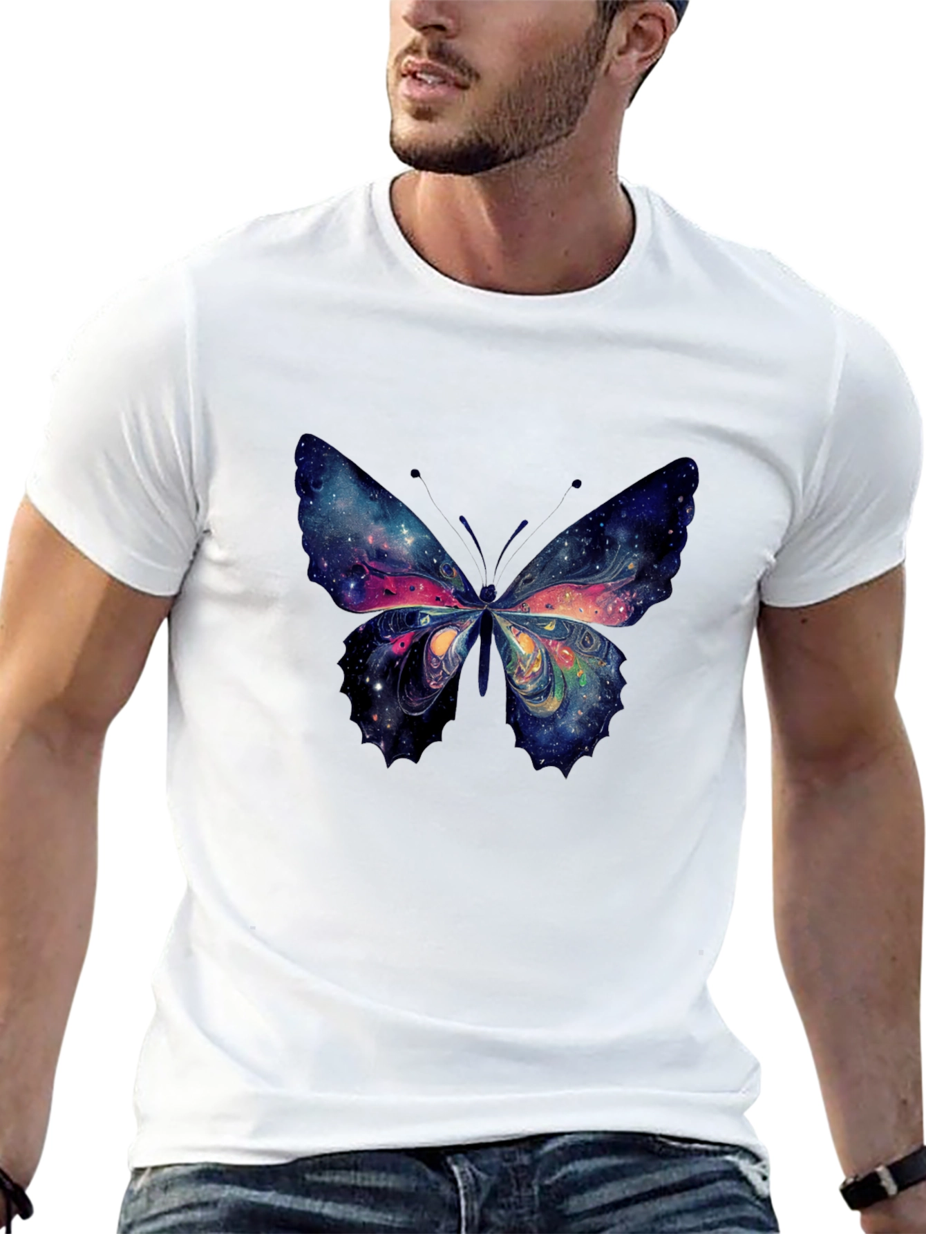 Galaxy Butterfly Graphic Tee - Black Cotton T-Shirt