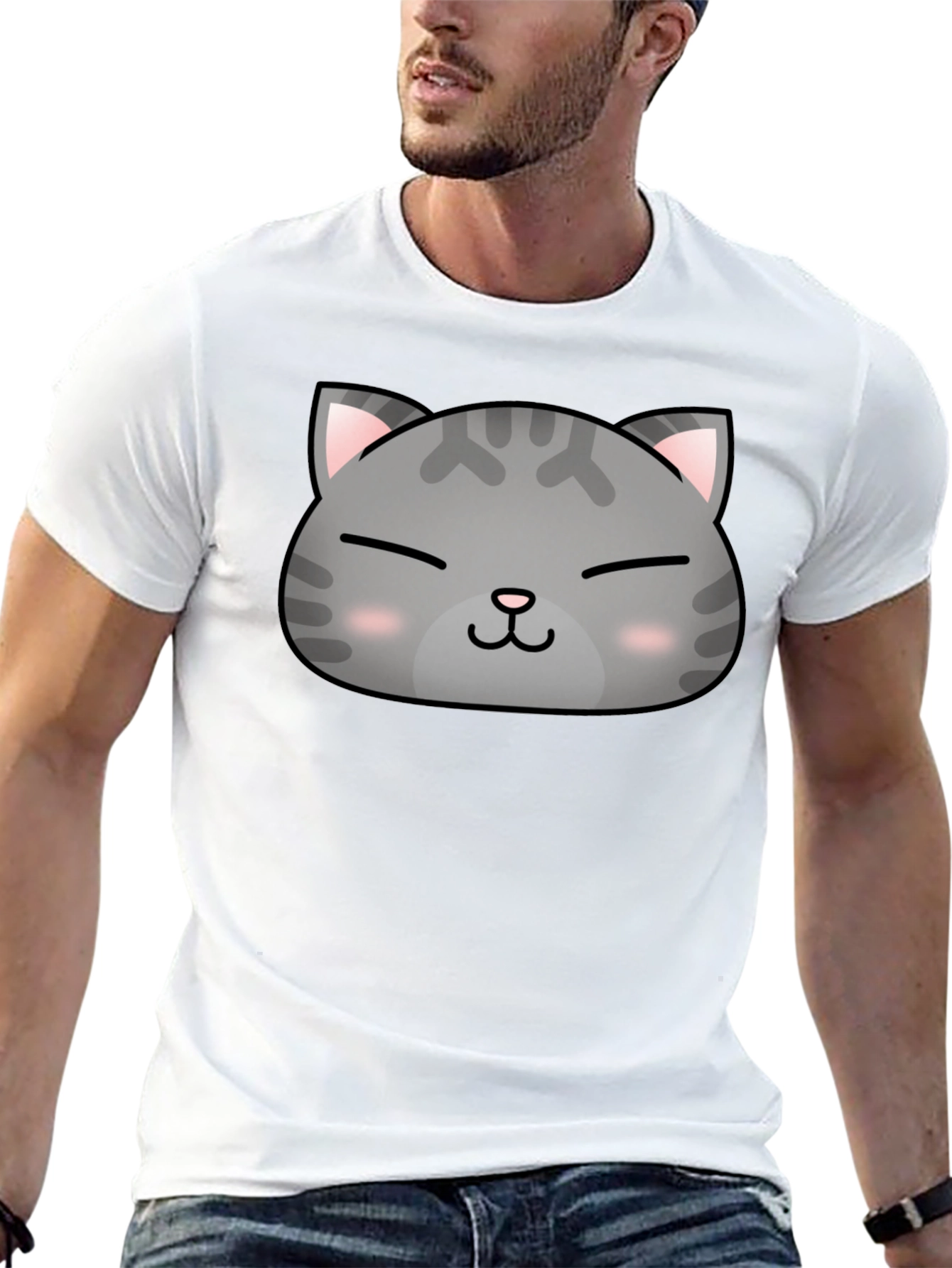 Cute Cat Face Graphic Print Black T-Shirt
