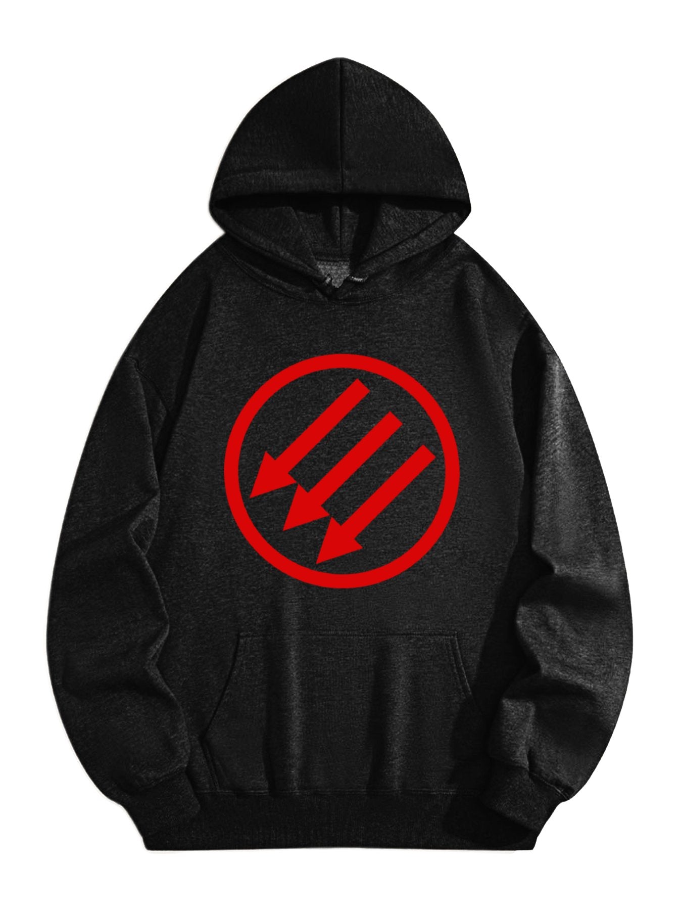 Unisex Streetwear Hoodie – Black Pullover with Red Arrow Circle Graphic, 50% Cotton 50% Polyester Oversized Sweatshirt, Casual Fall Winter Fashion Top