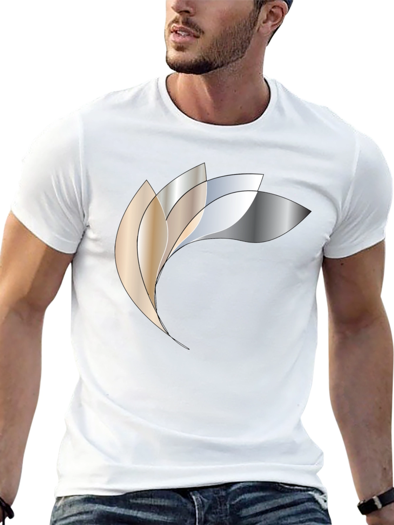 Abstract Metallic Petal Graphic Black T-Shirt