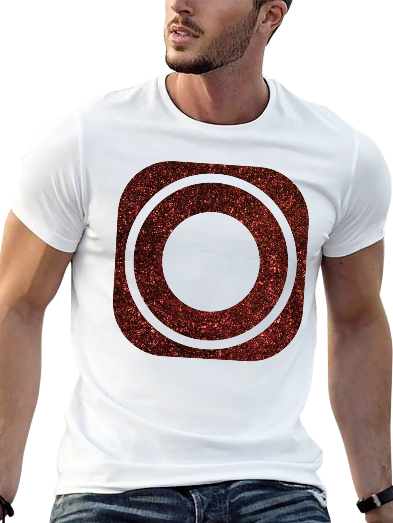 Red Glitter Circle Graphic Tee - Trendy Casual Shirt