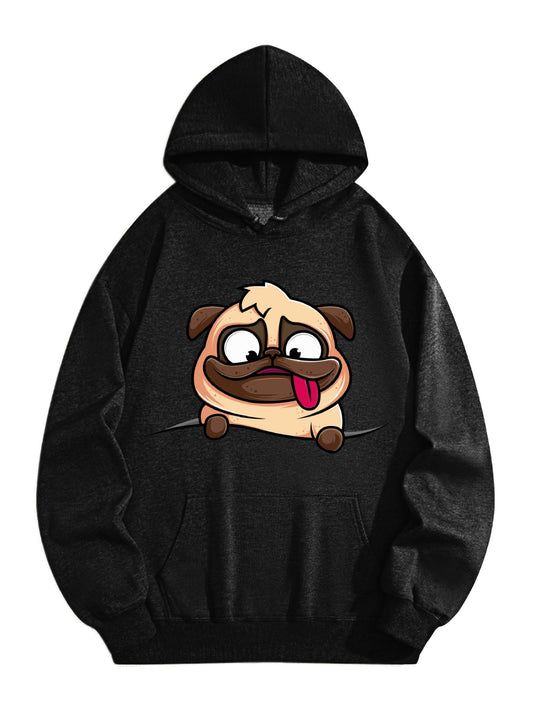 Funny Pug Hoodie – Cute Cartoon Dog Graphic Sweatshirt, Playful Tongue-Out Design for Dog Lovers & Pet Owners