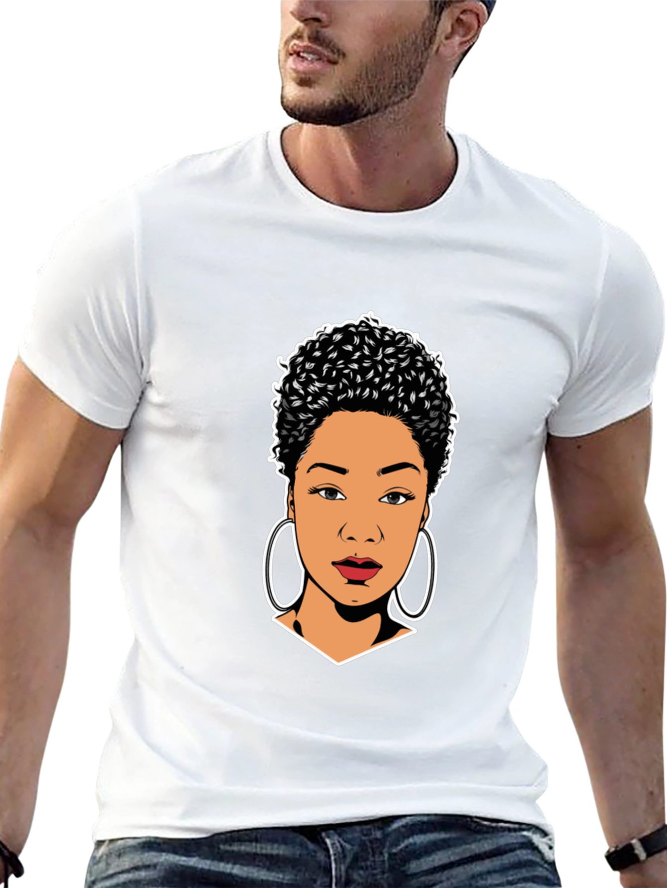Stylish Black T-Shirt with Woman Portrait Graphic
