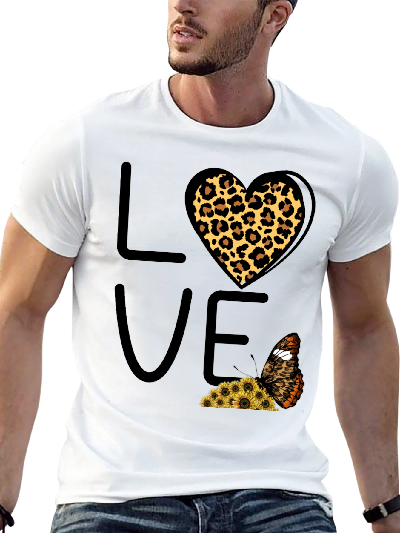 Love Leopard Heart Butterfly Graphic Tee
