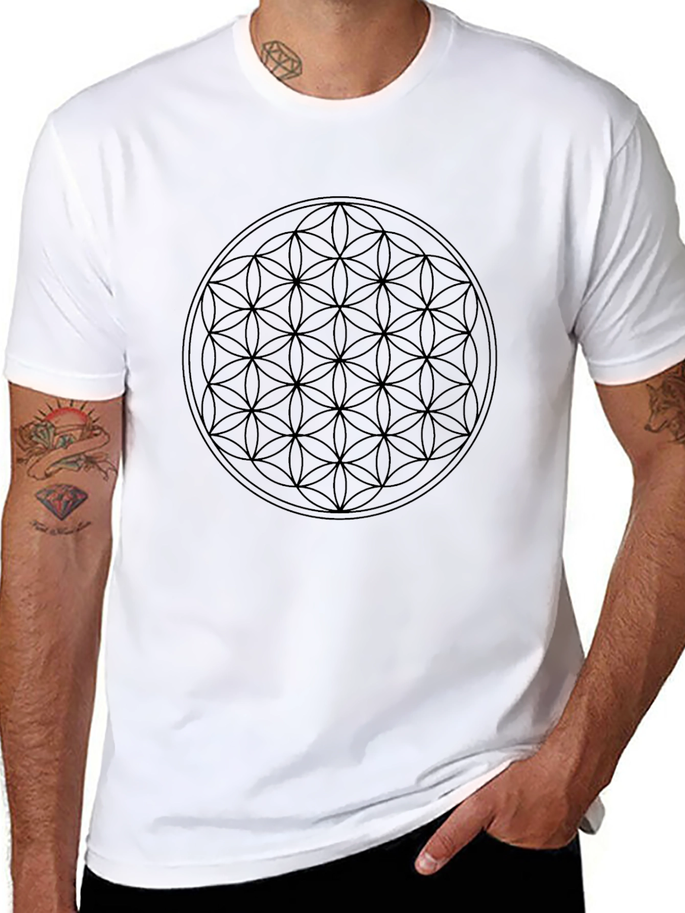 Flower of Life Graphic Tee - Black Geometric Design