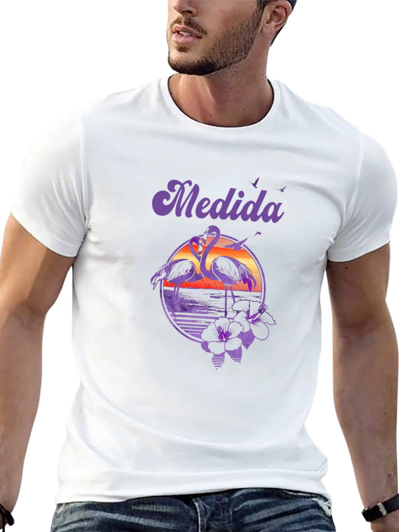 Retro Flamingo Sunset T-Shirt - Tropical Vibes