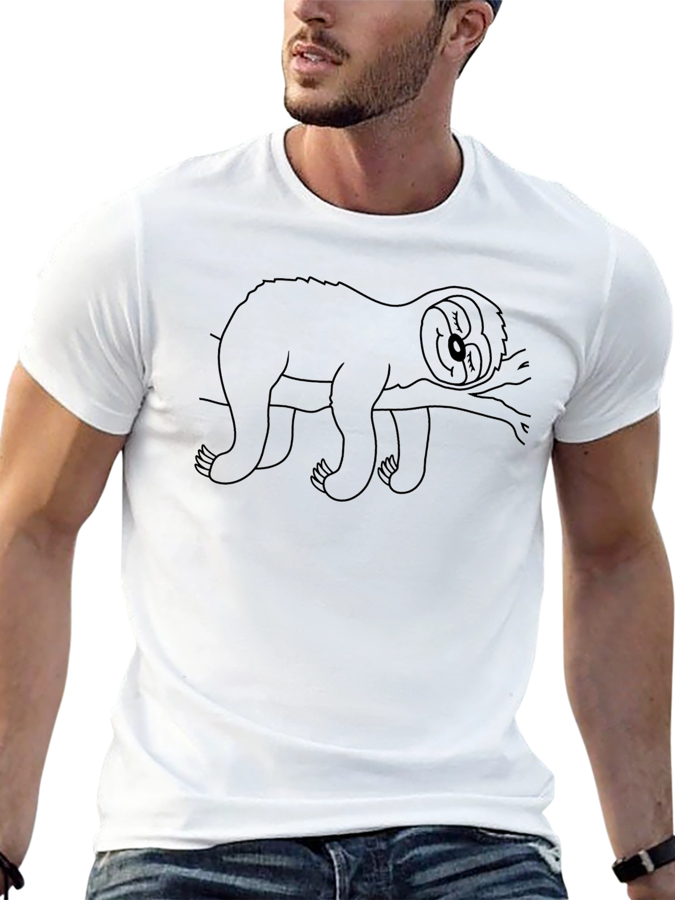 Relaxed Sloth Graphic Tee - Black Cotton Comfort