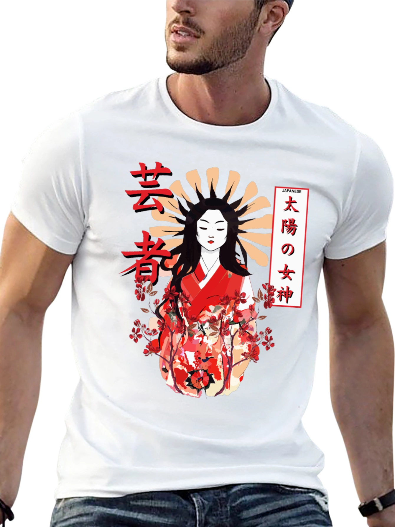 Japanese Geisha Graphic Print Black T-Shirt