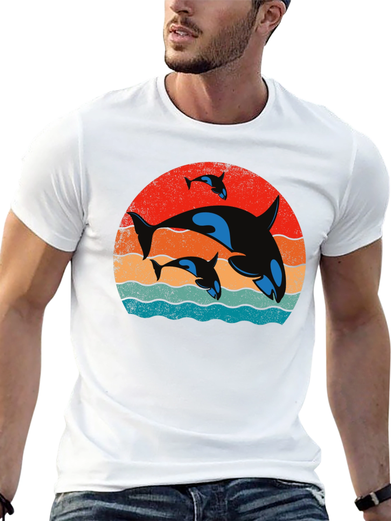 Orca Family Sunset T-Shirt - Black Cotton Tee
