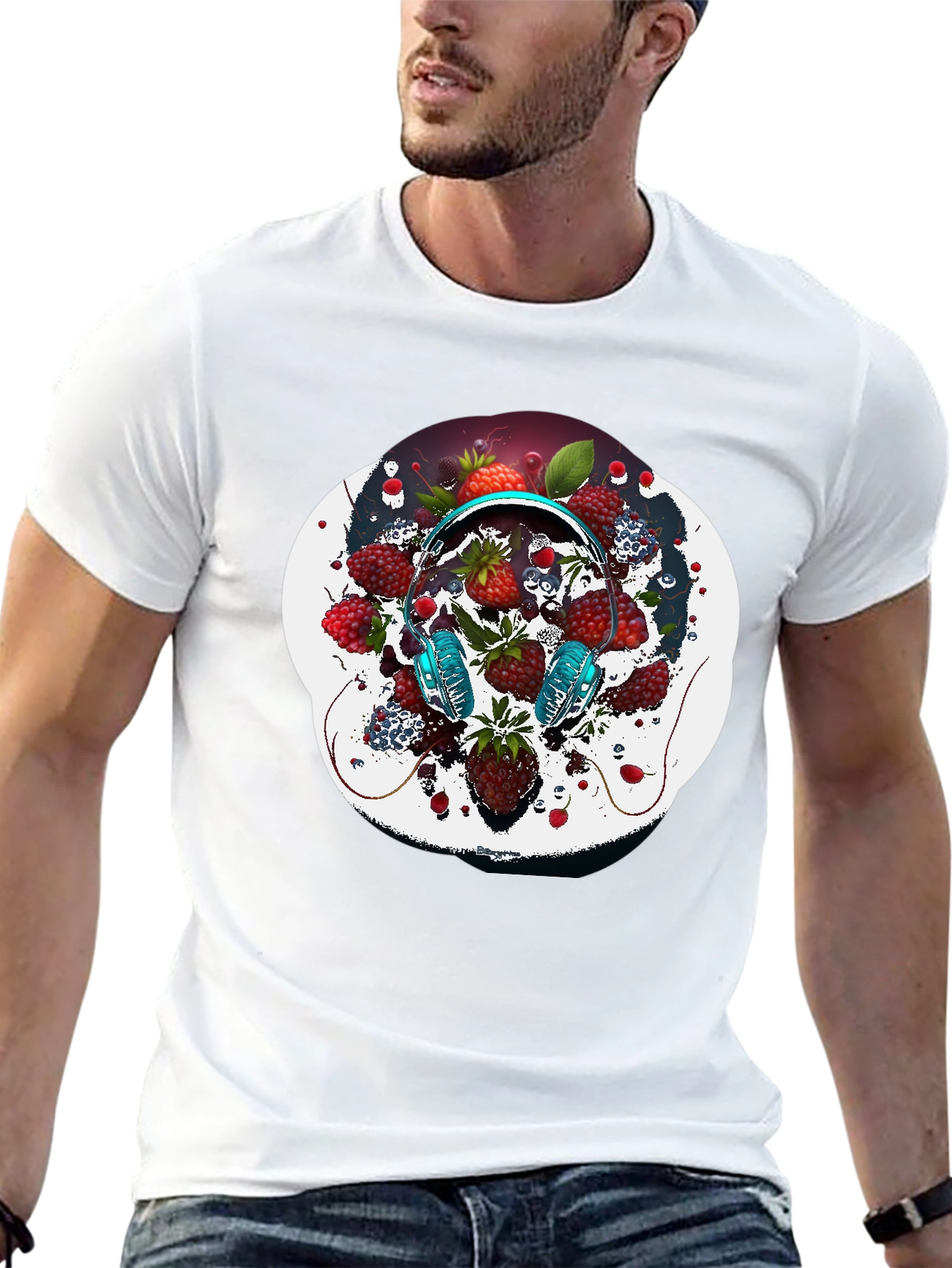 Berry Beats Tee - Stylish Fruit & Music Design