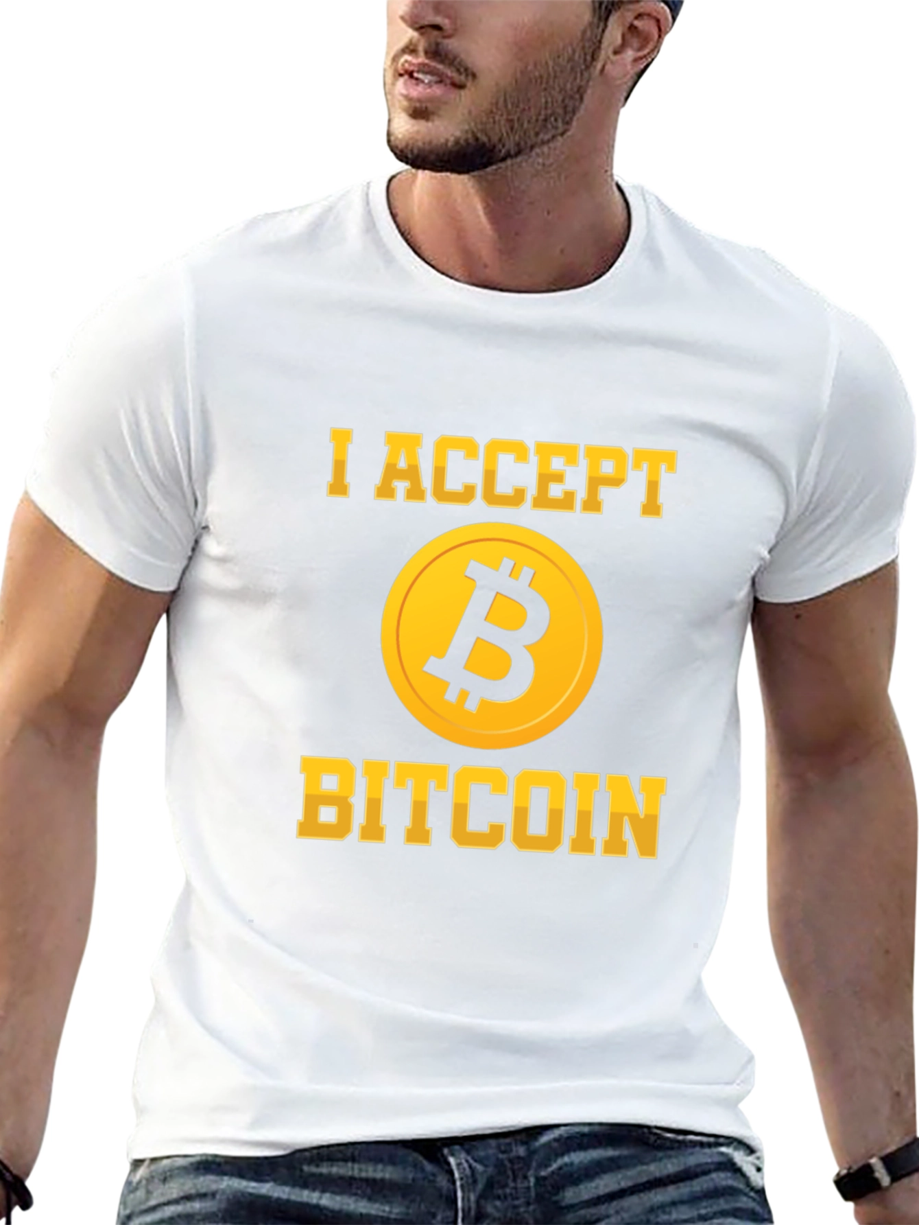 I Accept Bitcoin Black T-Shirt Crypto Currency Design