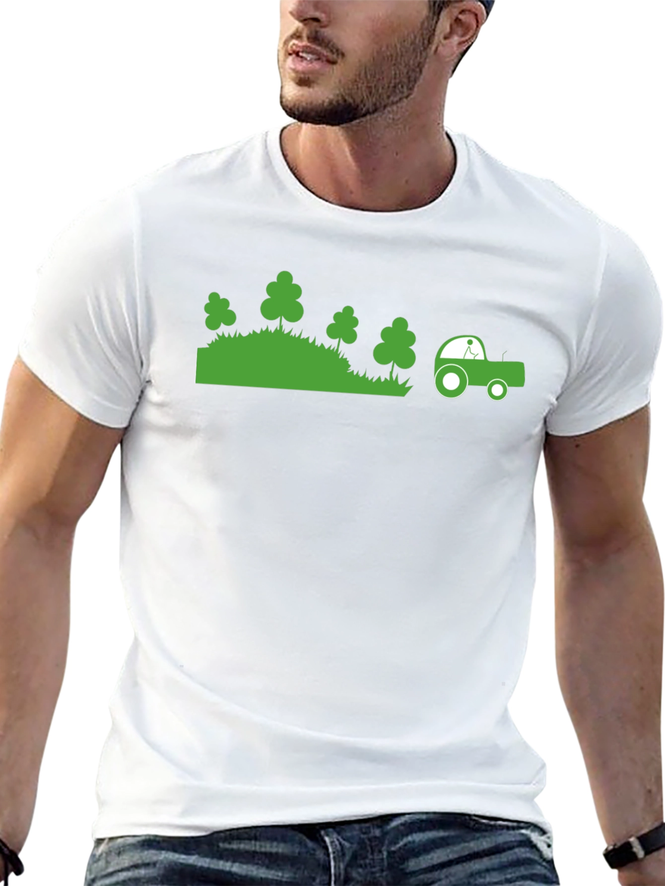 Green Tractor Graphic Black T-Shirt