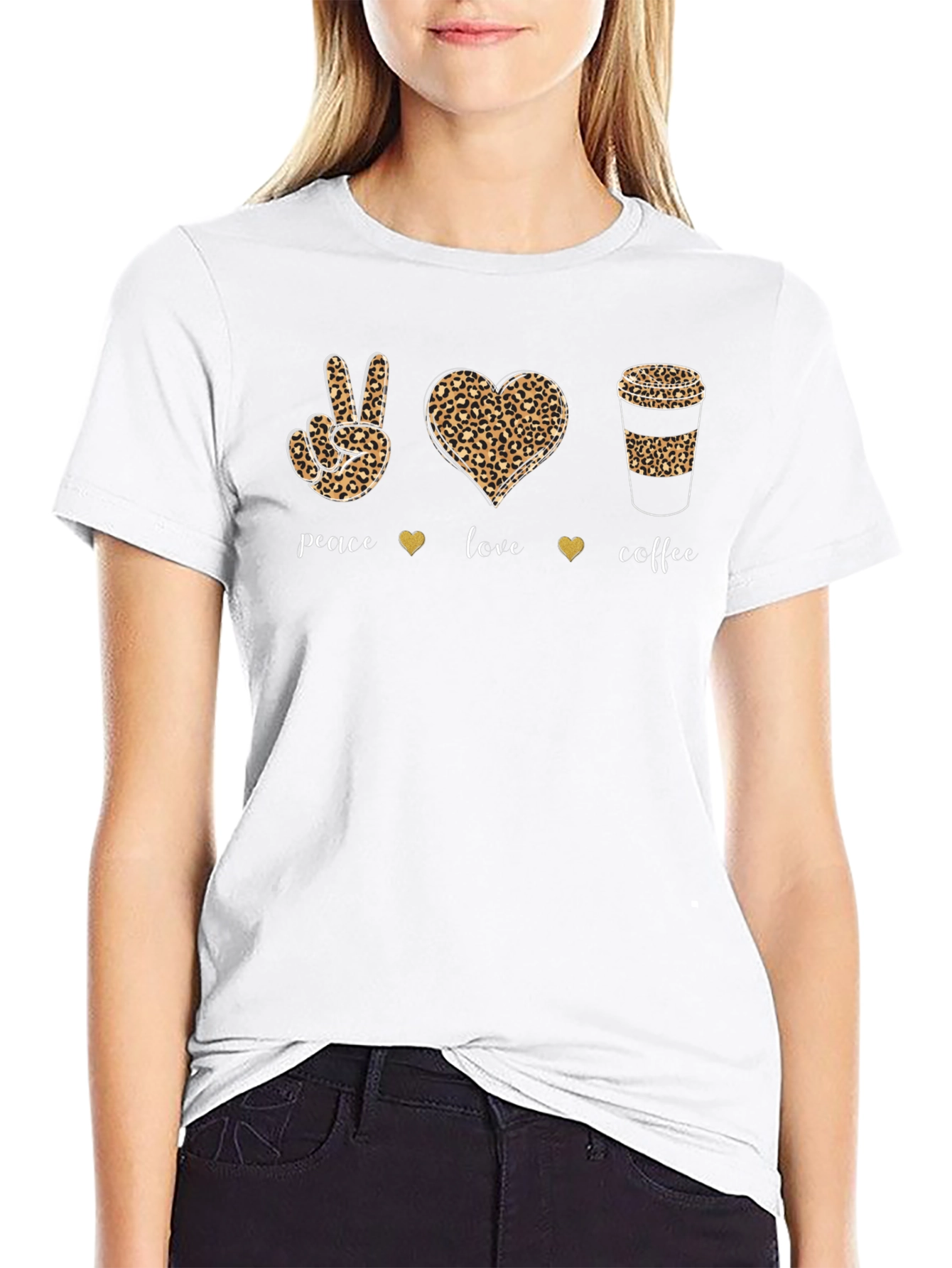 Peace Love Coffee T-Shirt Leopard Print Design