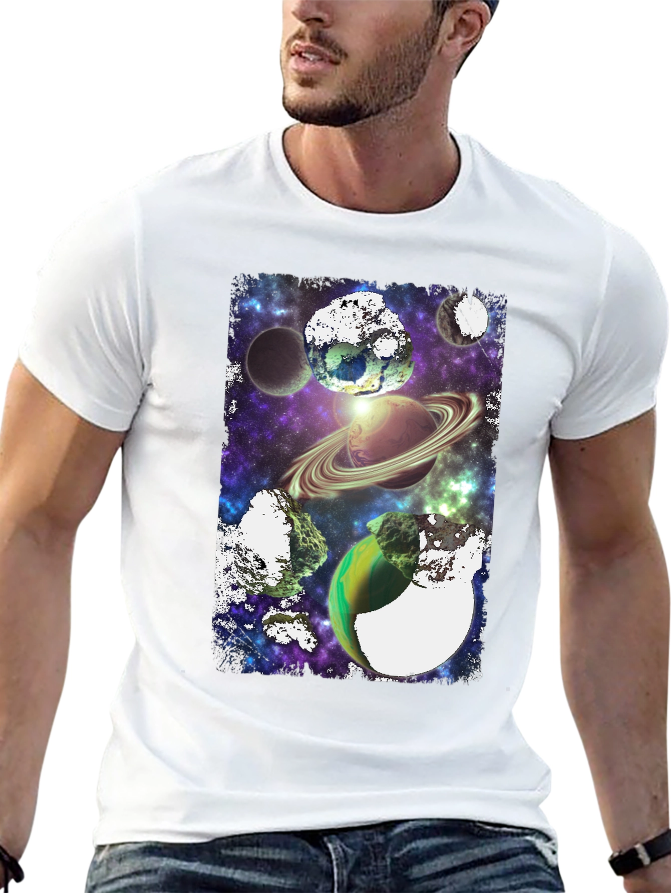 Galaxy Planets Graphic T-Shirt - Black Tee