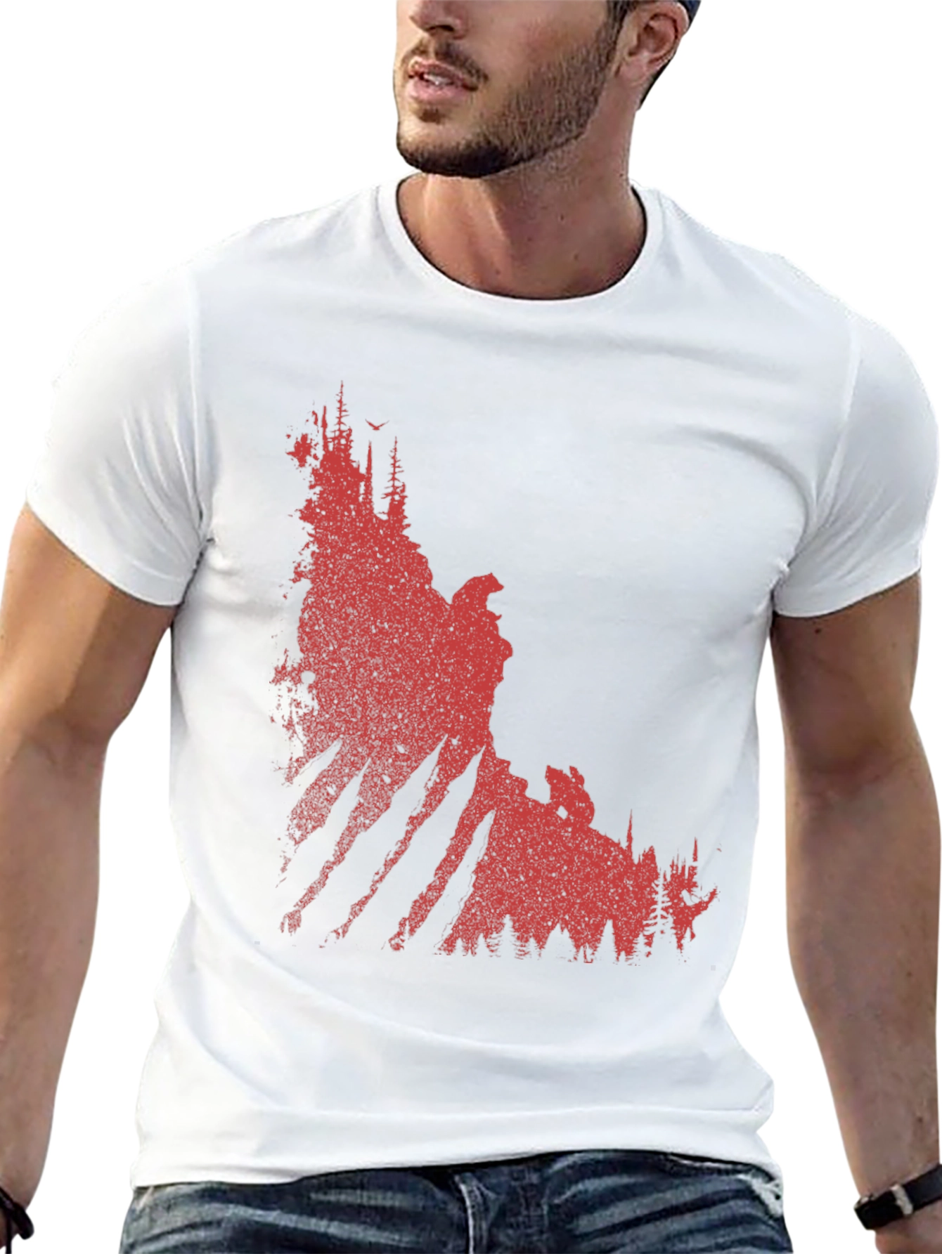 Red Forest Graphic Print Black T-Shirt