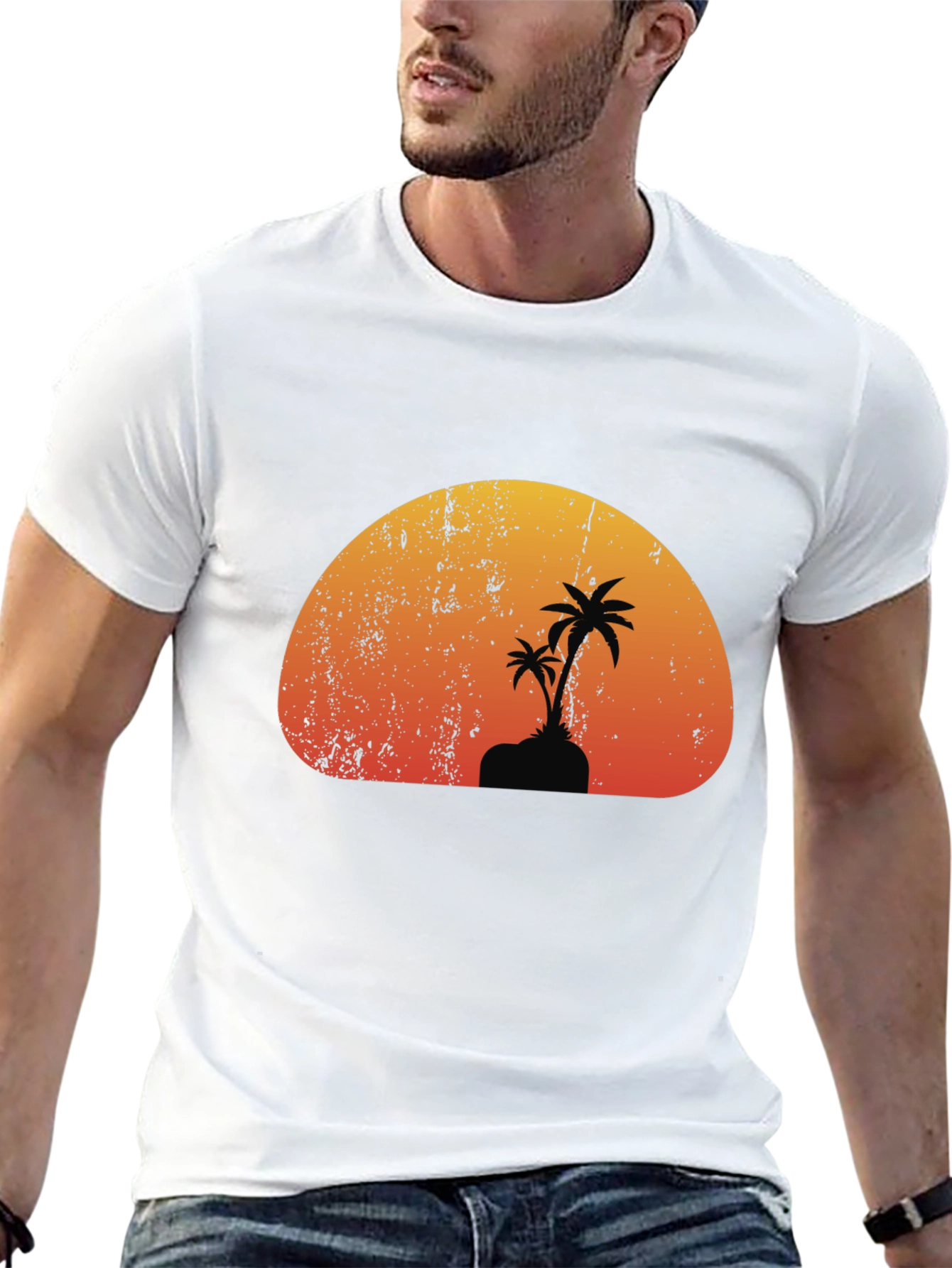 Sunset Palm Tree Graphic Black T-Shirt