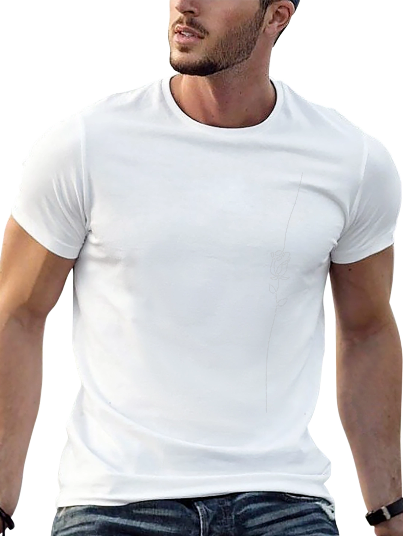Minimalist Rose Line Art Black T-Shirt