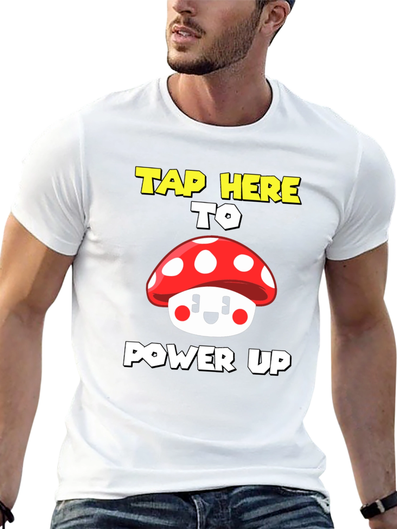Tap Here To Power Up Mushroom Graphic Tee