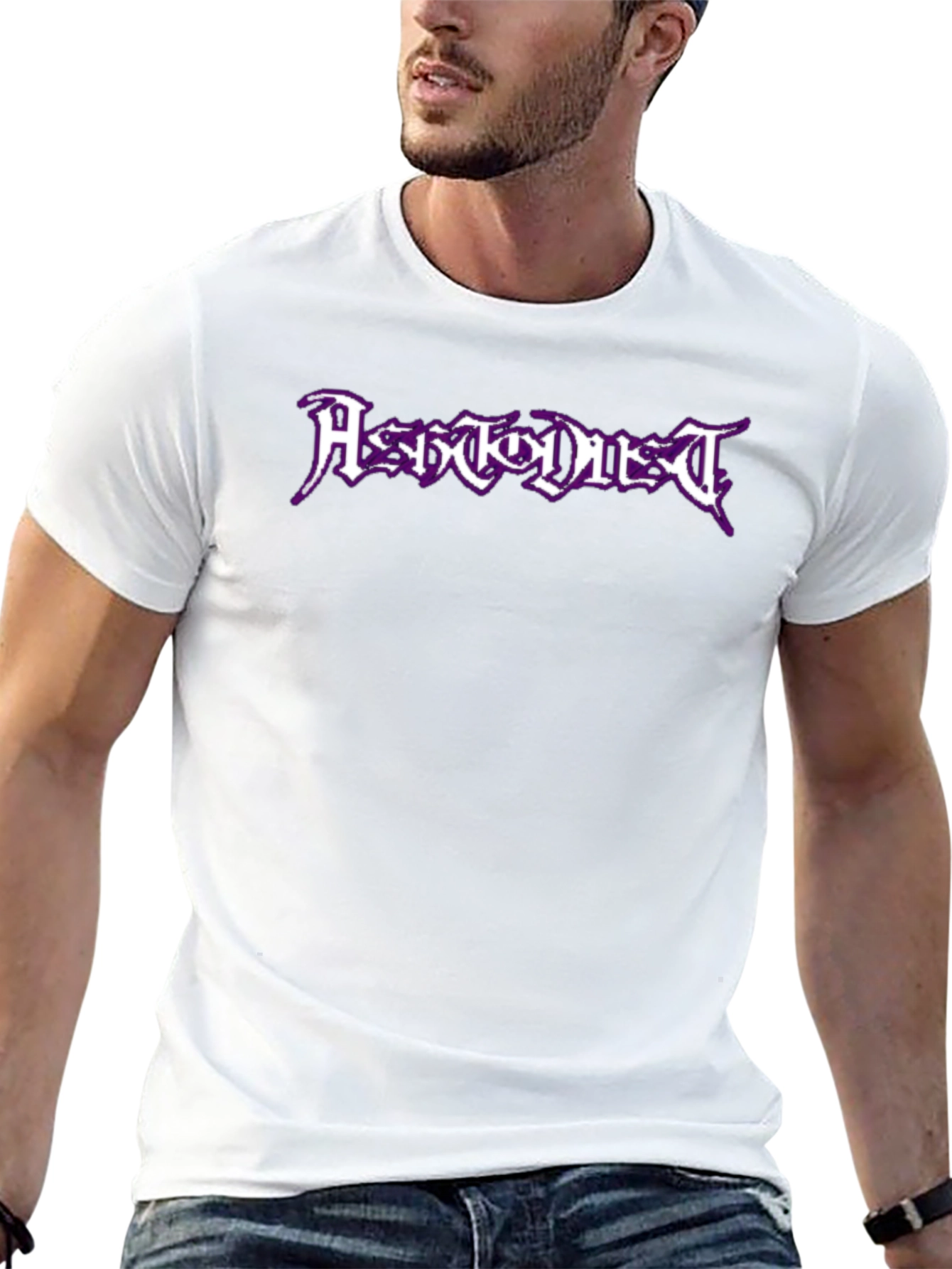 Black T-Shirt with Purple Metal Band Graphic