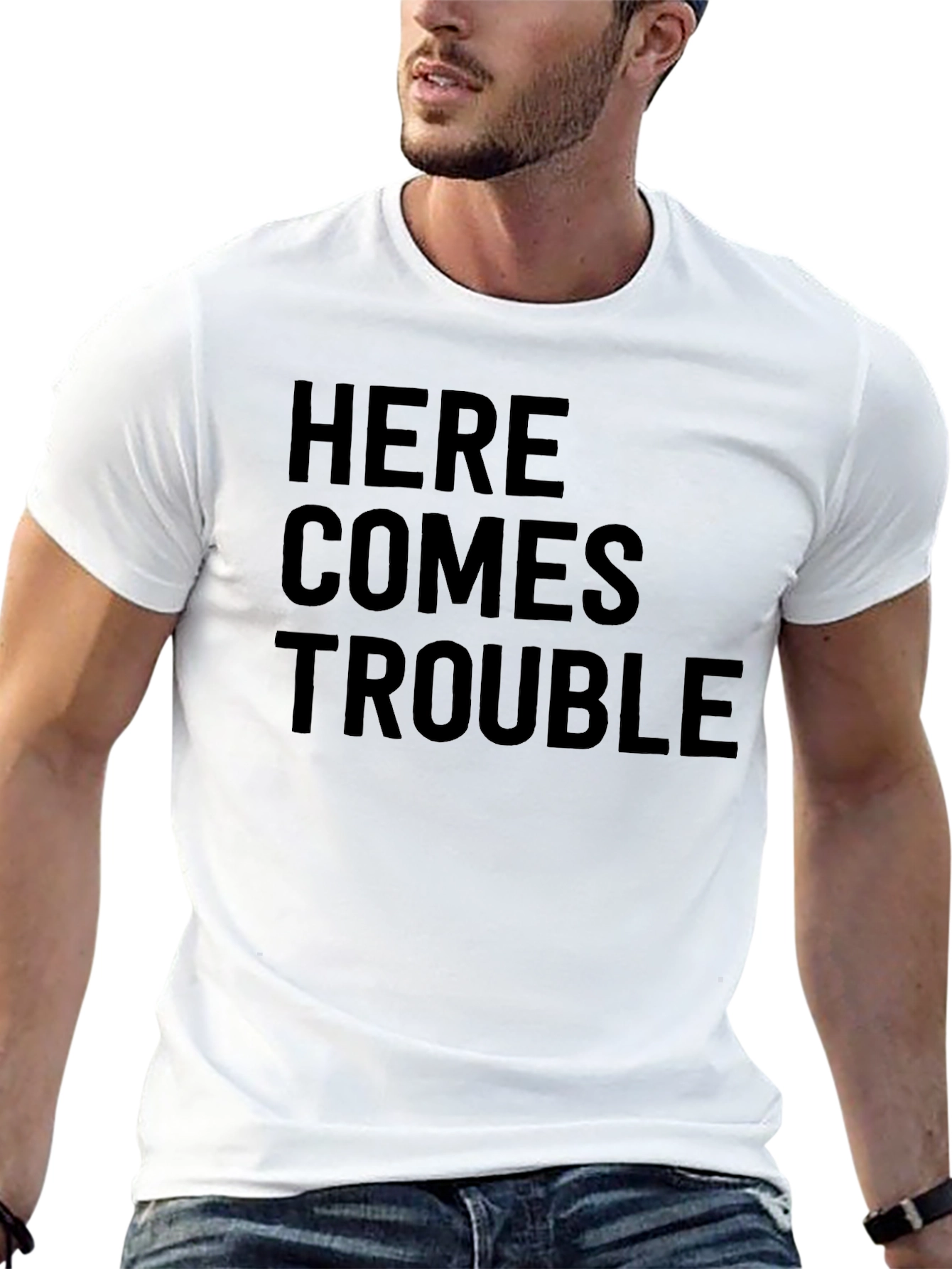 Here Comes Trouble Black Crew Neck T-Shirt