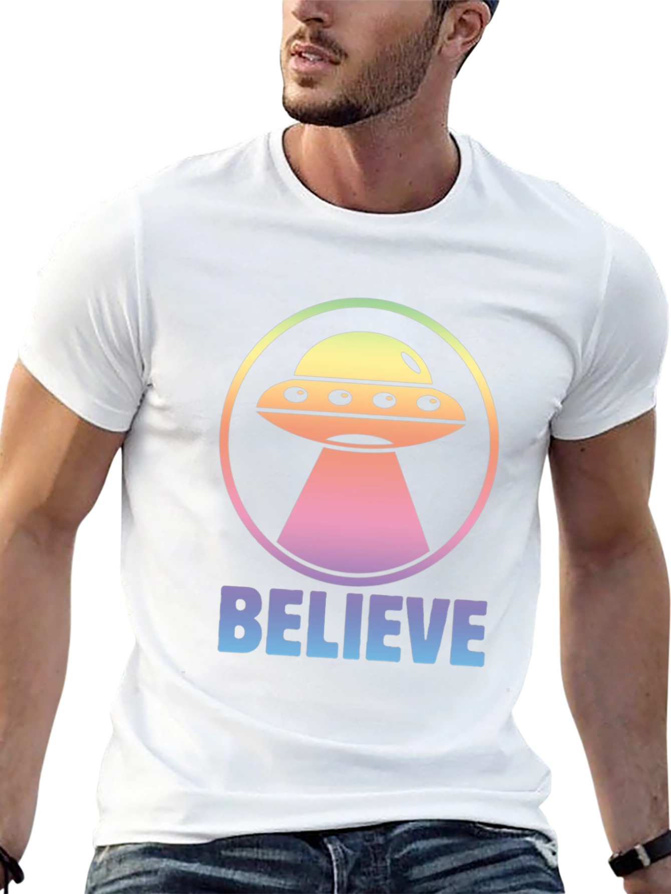 Believe Alien UFO Graphic T-Shirt - Black