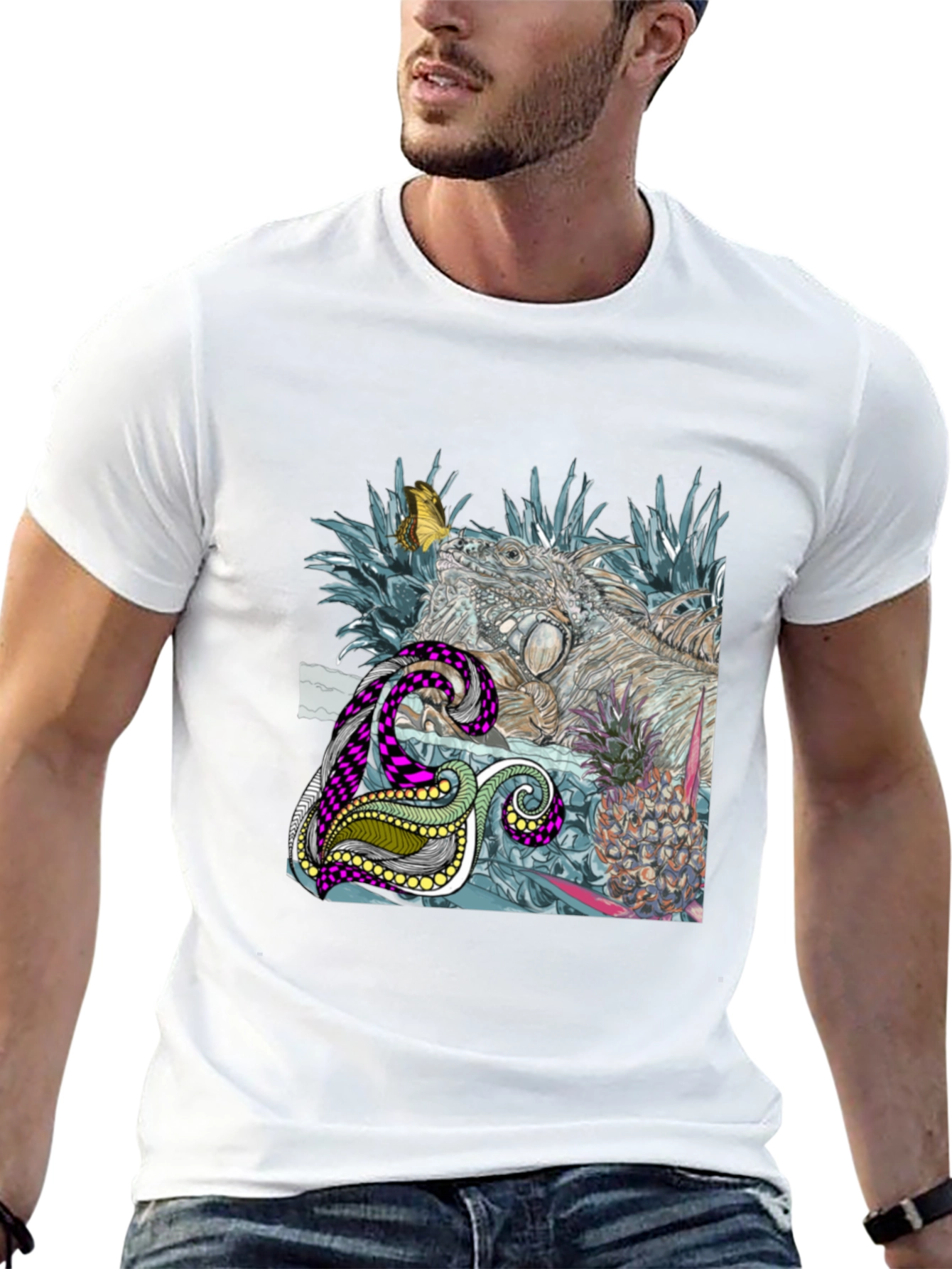 Iguana Butterfly Graphic Print Crew Neck T-Shirt