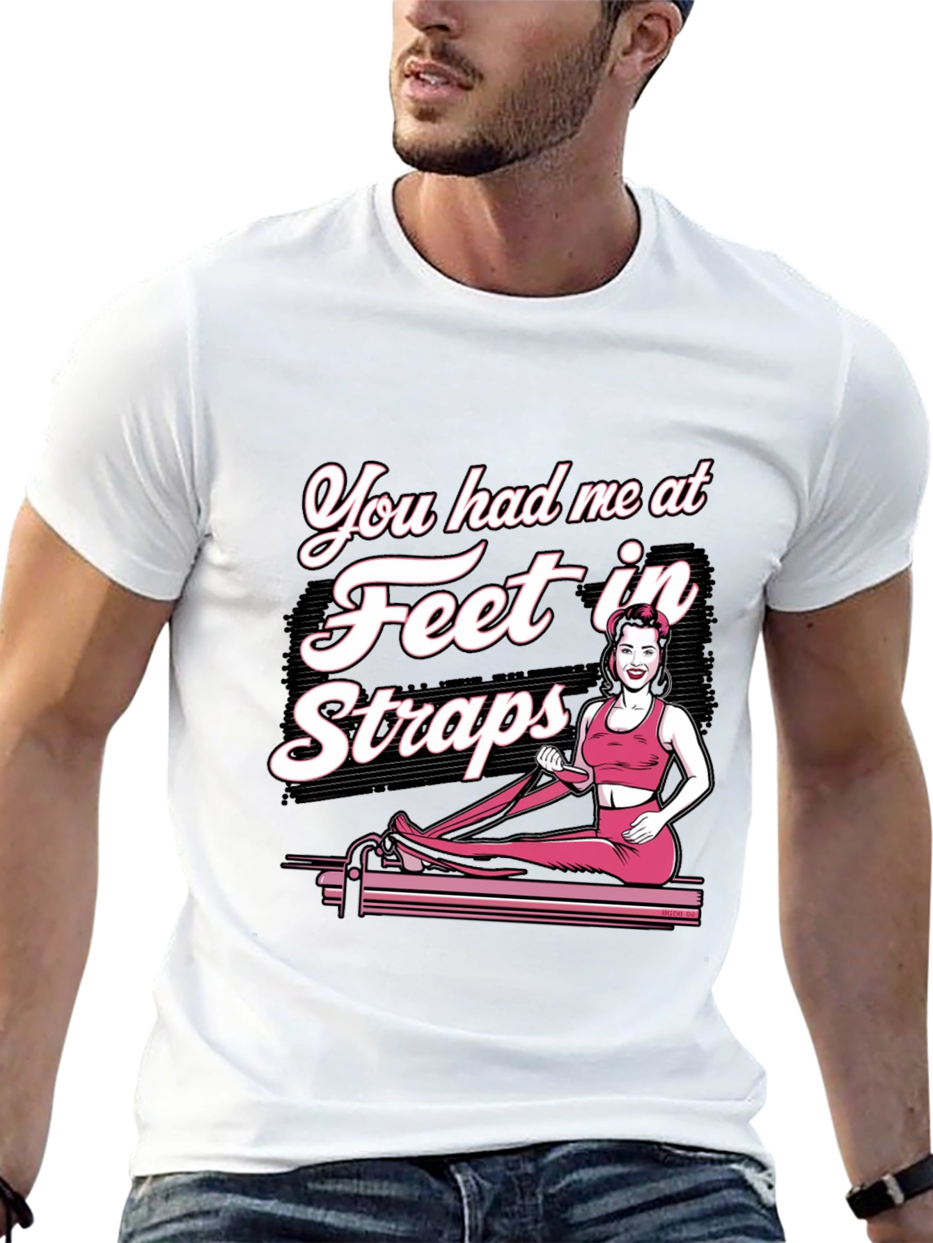 Pilates Feet in Straps Black Graphic T-Shirt