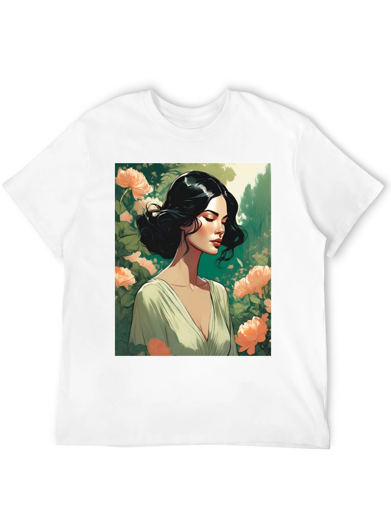 Elegant Woman Floral T-Shirt - Stylish Graphic Tee