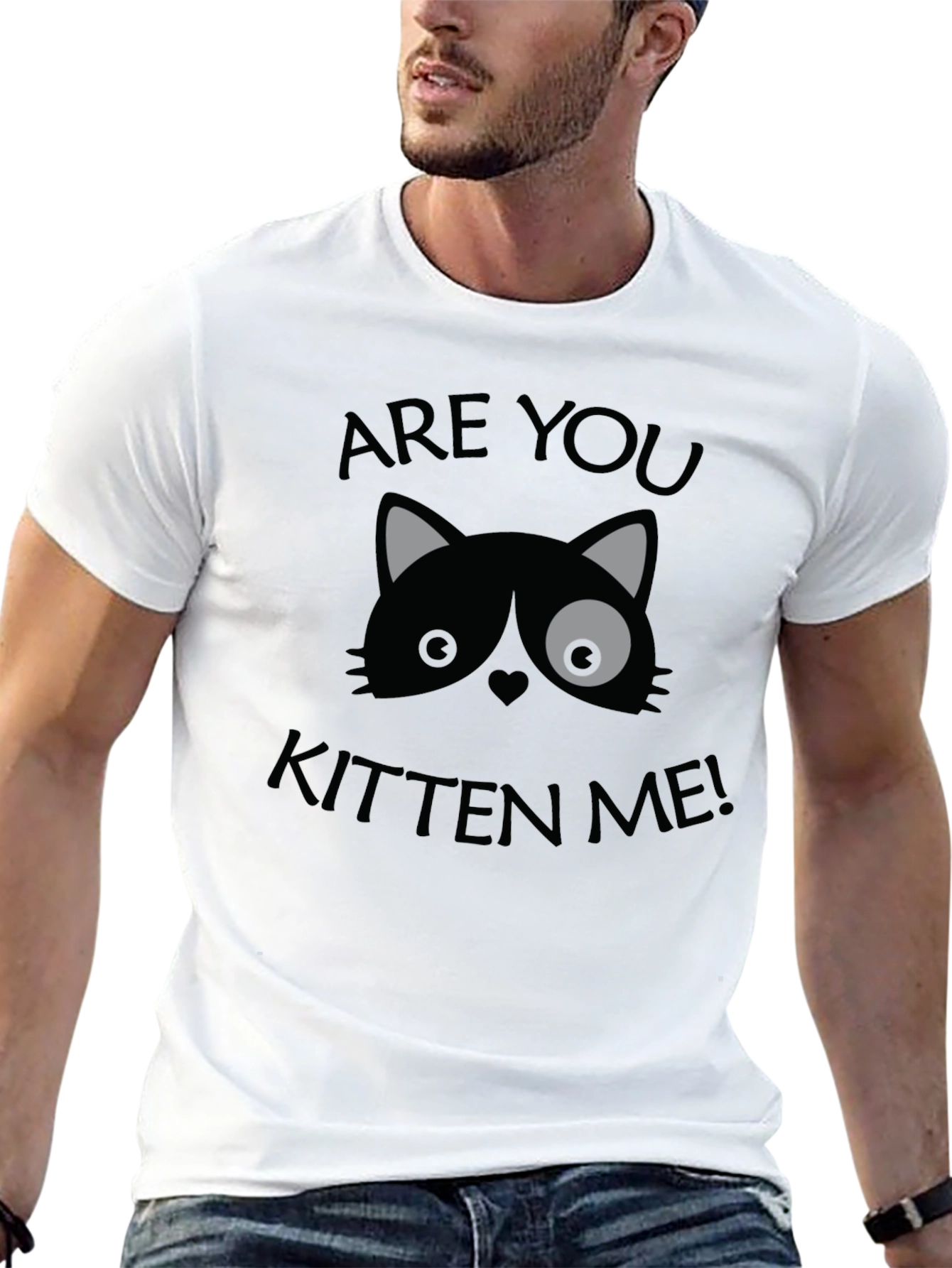 Are You Kitten Me! Graphic Print Crew Neck T-Shirt