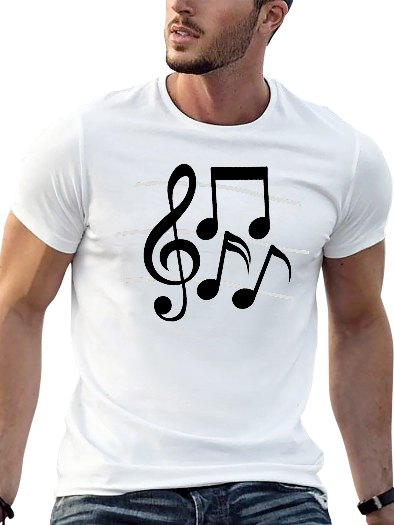 Musical Note Graphic Tee - Classic Black Cotton T-Shirt