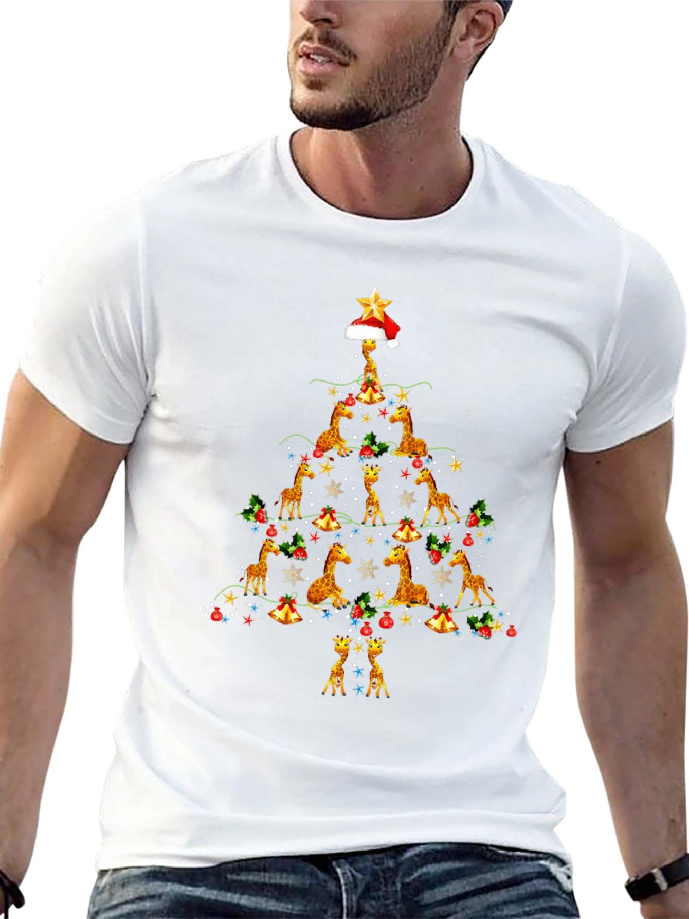 Giraffe Christmas Tree Graphic Tee