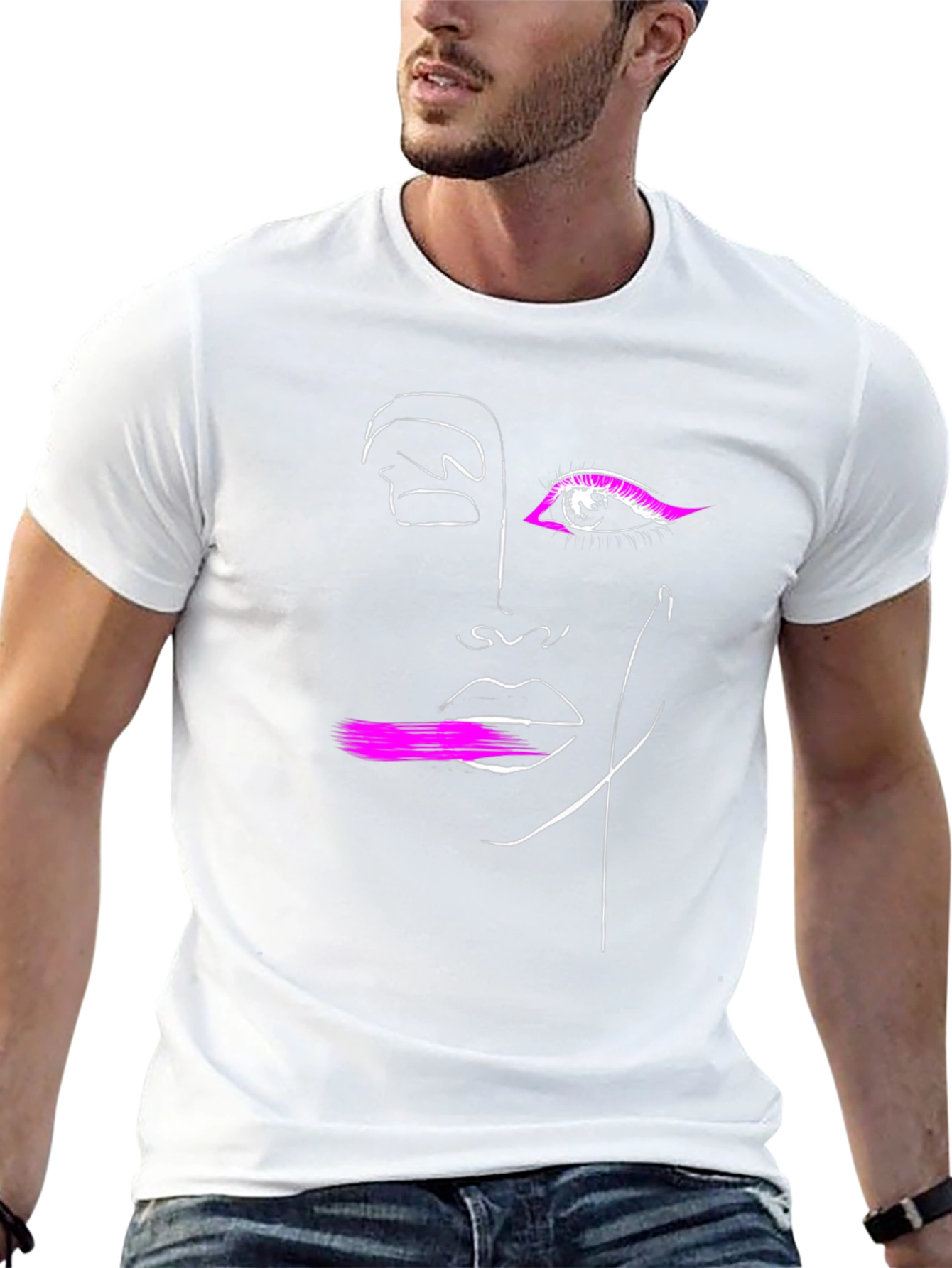 Abstract Face Graphic Tee - Modern Artsy Black T-Shirt
