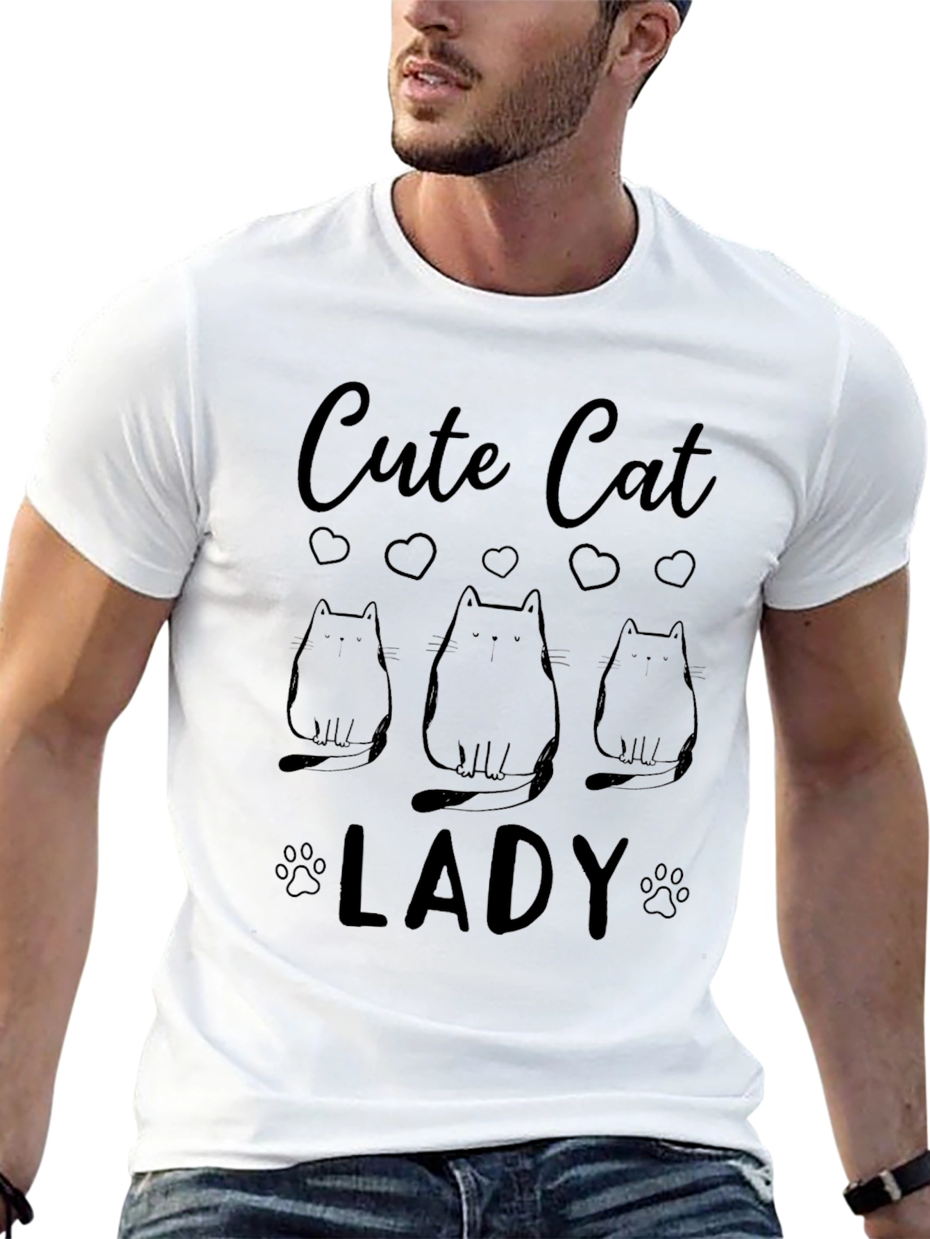 Cute Cat Lady Graphic T-Shirt - Black
