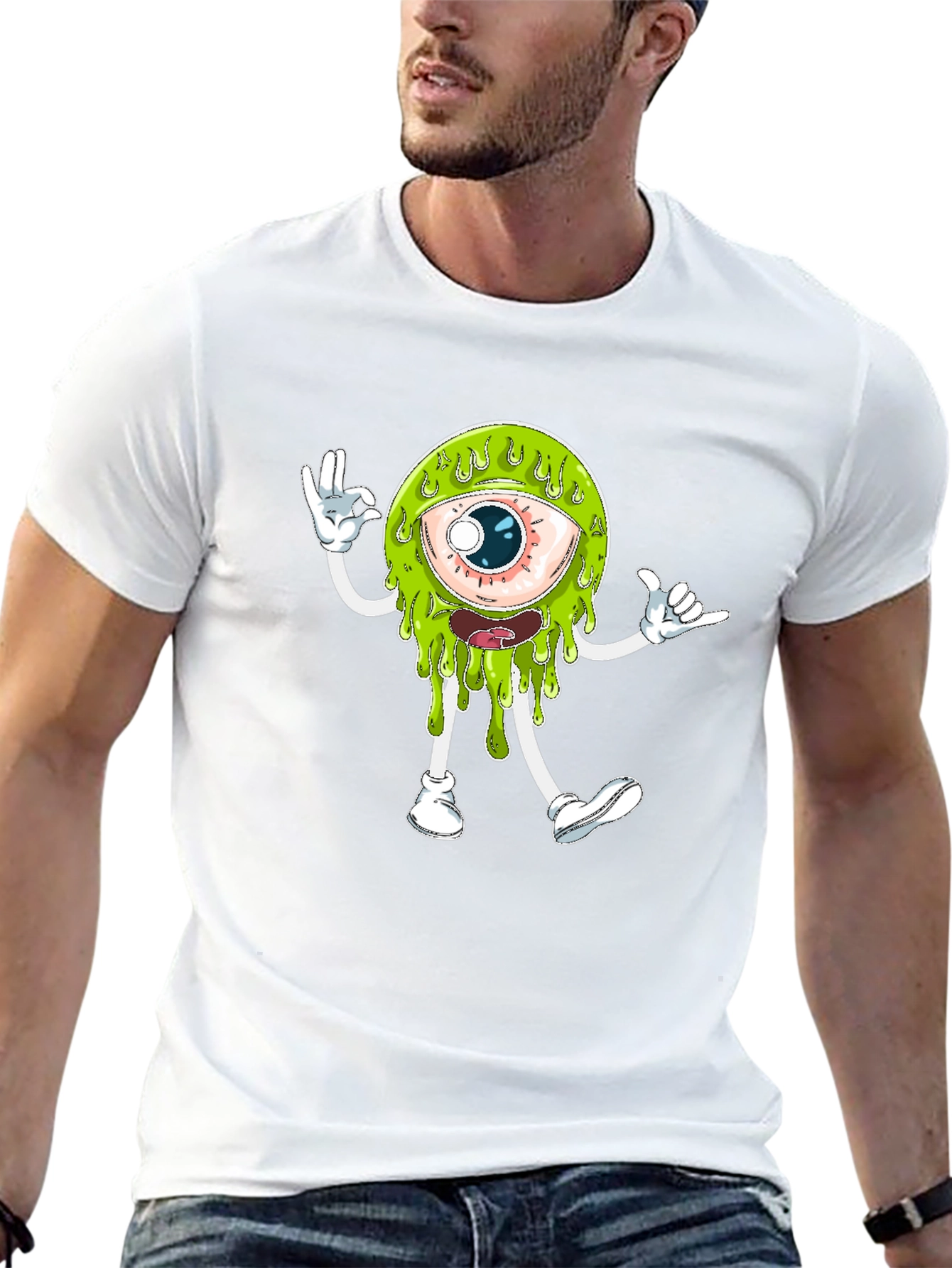Monster Eye Graphic Tee - Black Cotton T-Shirt