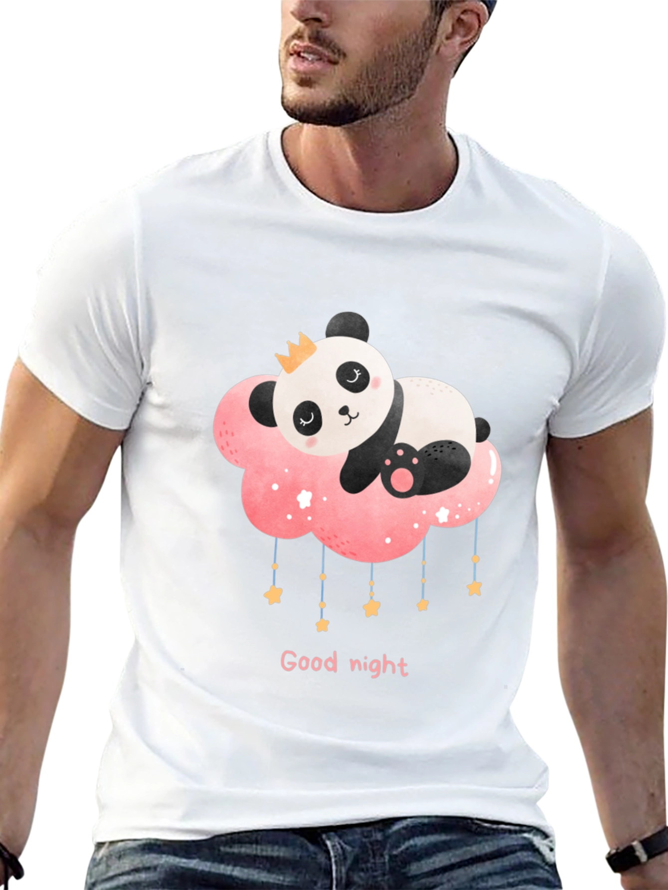 Cute Panda Cloud Good Night Black T-Shirt