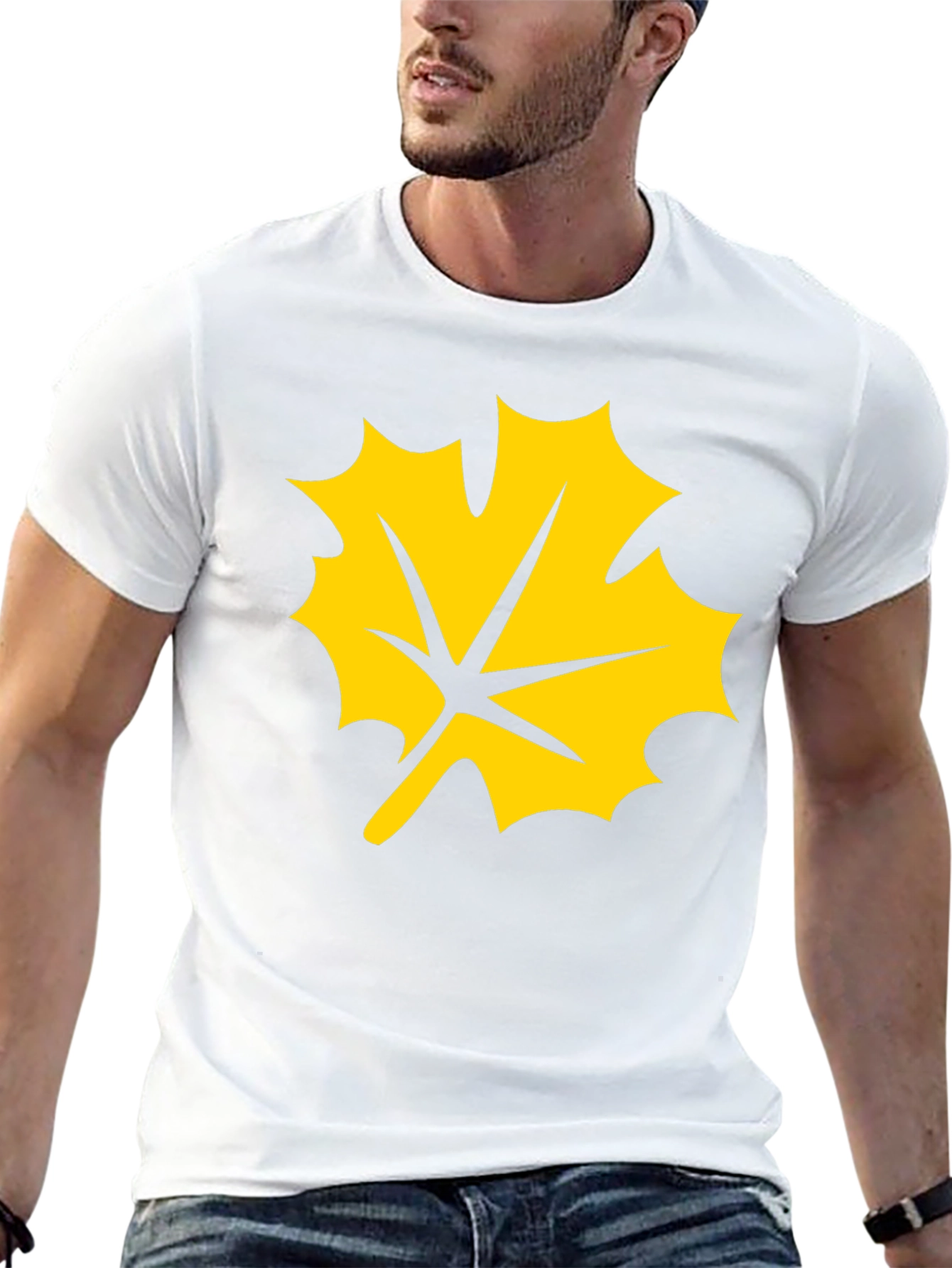 Black T-Shirt with Yellow Maple Leaf Graphic