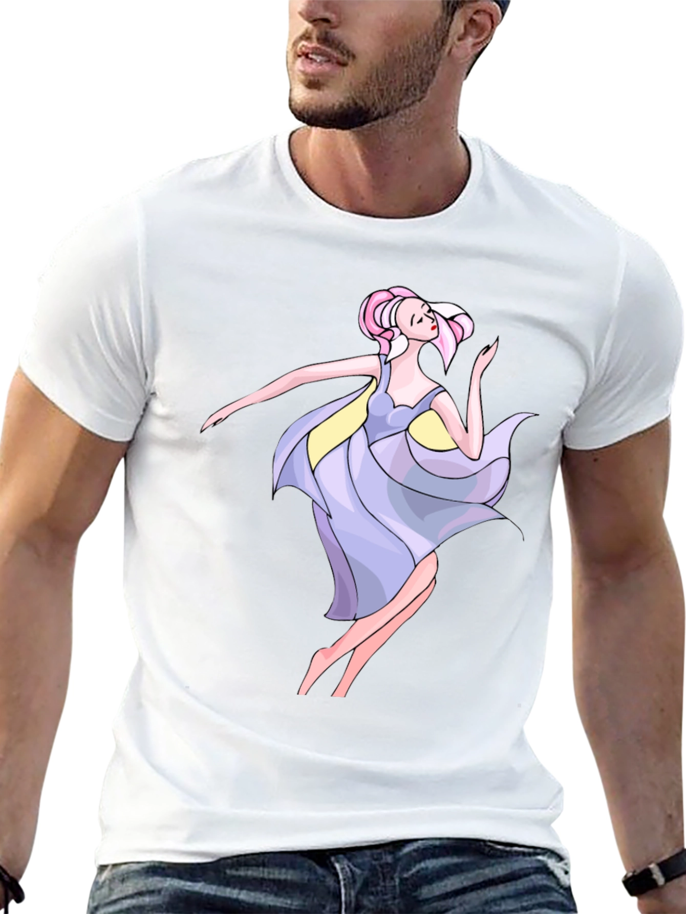 Black T-Shirt with Artistic Dancer Print