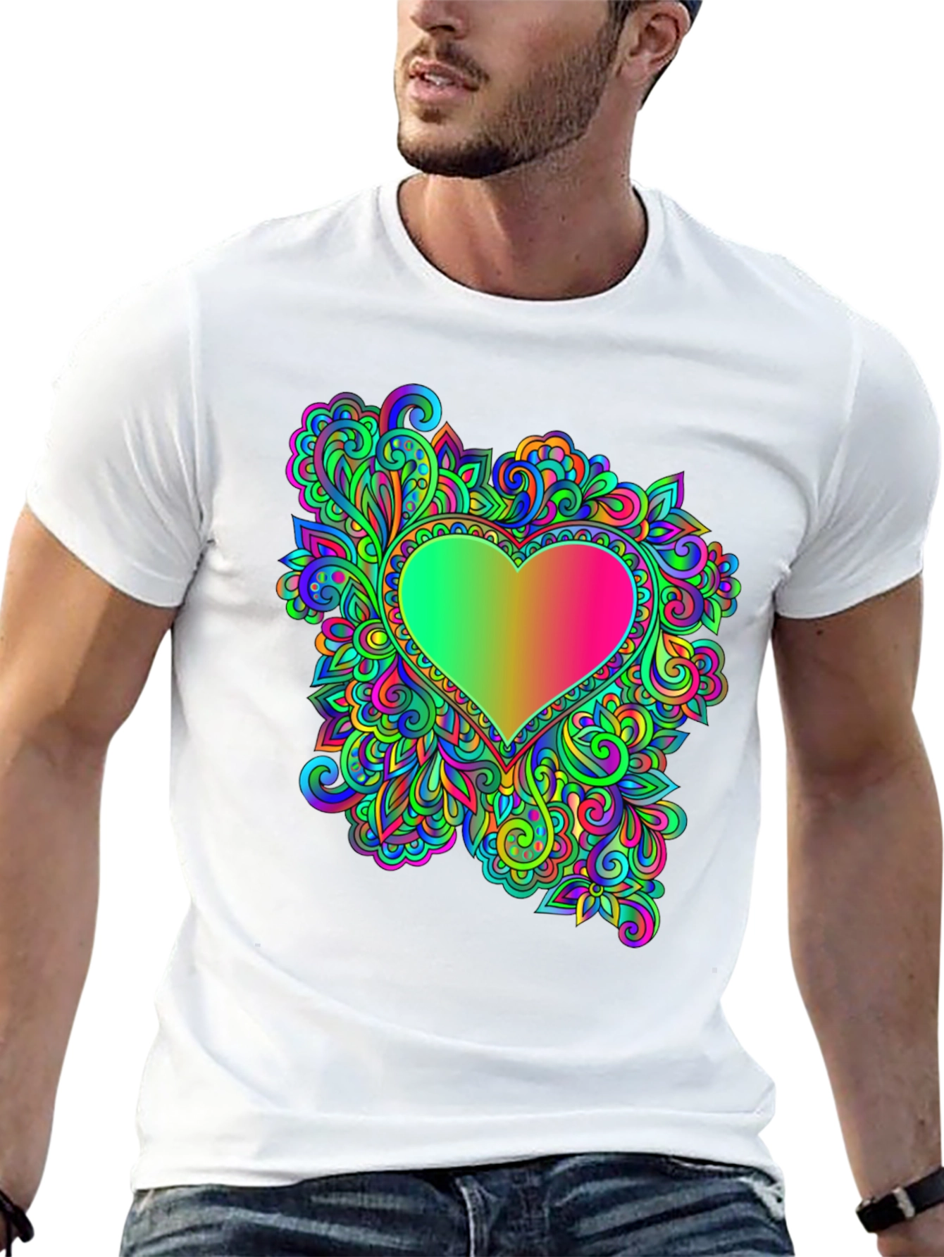 Psychedelic Heart Graphic Tee - Black