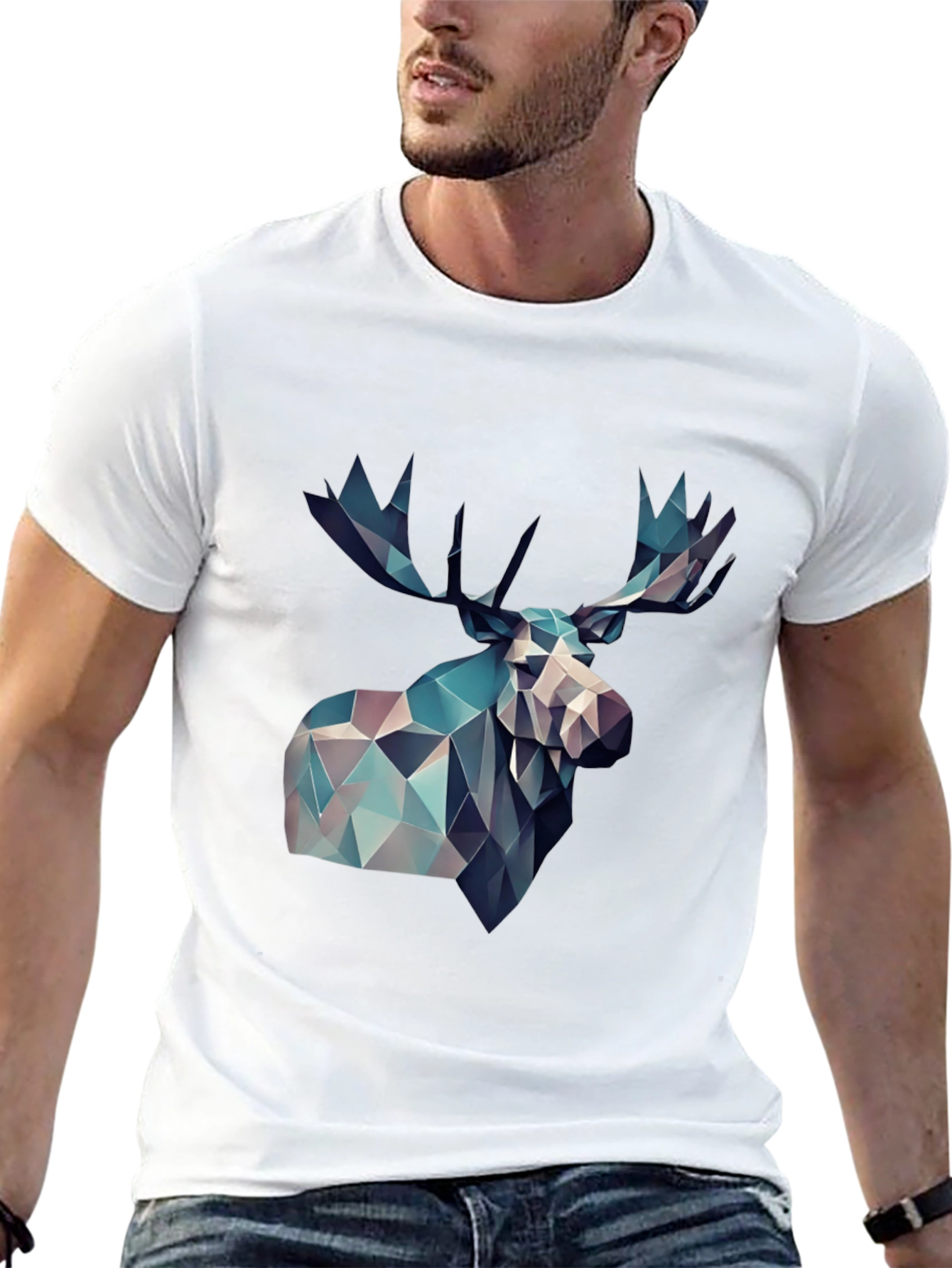 Geometric Moose Graphic Print Black T-Shirt