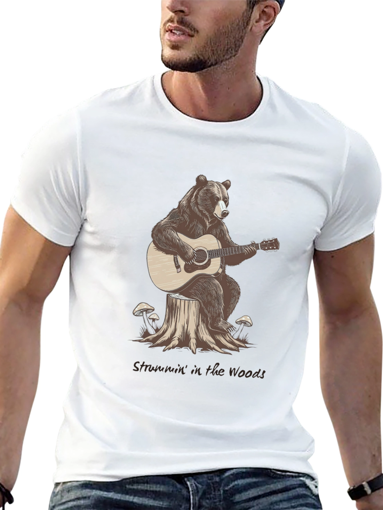 Bear Playing Guitar Graphic T-Shirt