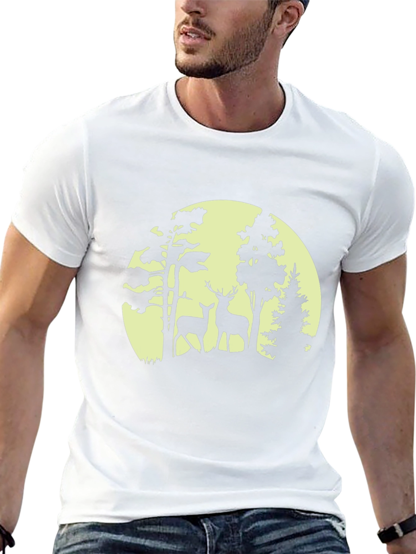 Deer Silhouette Forest Graphic Tee - Black