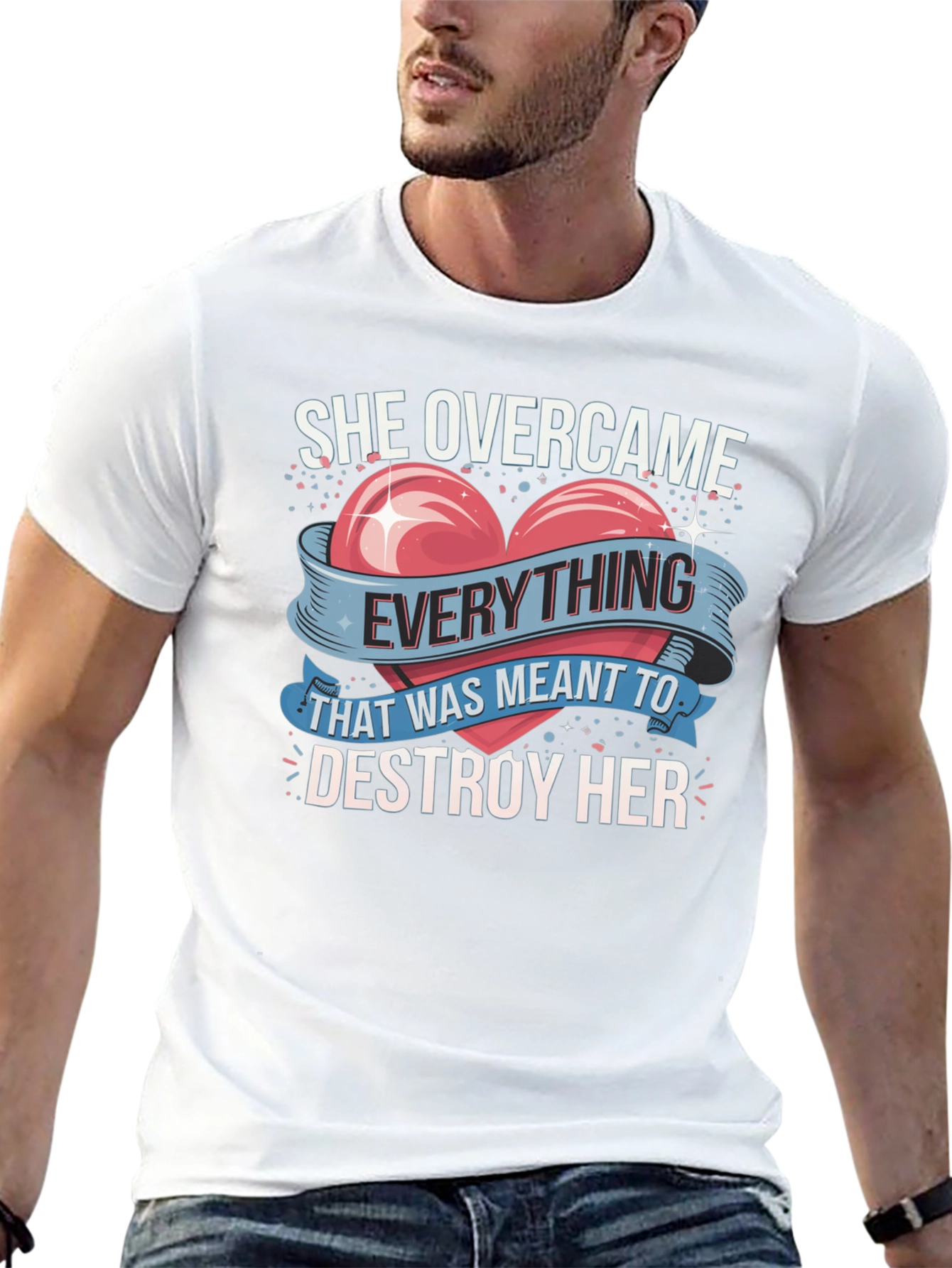 She Overcame Graphic Tee - Inspirational Heart Design