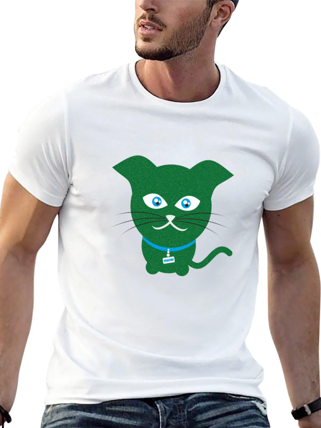 Green Cartoon Cat T-Shirt