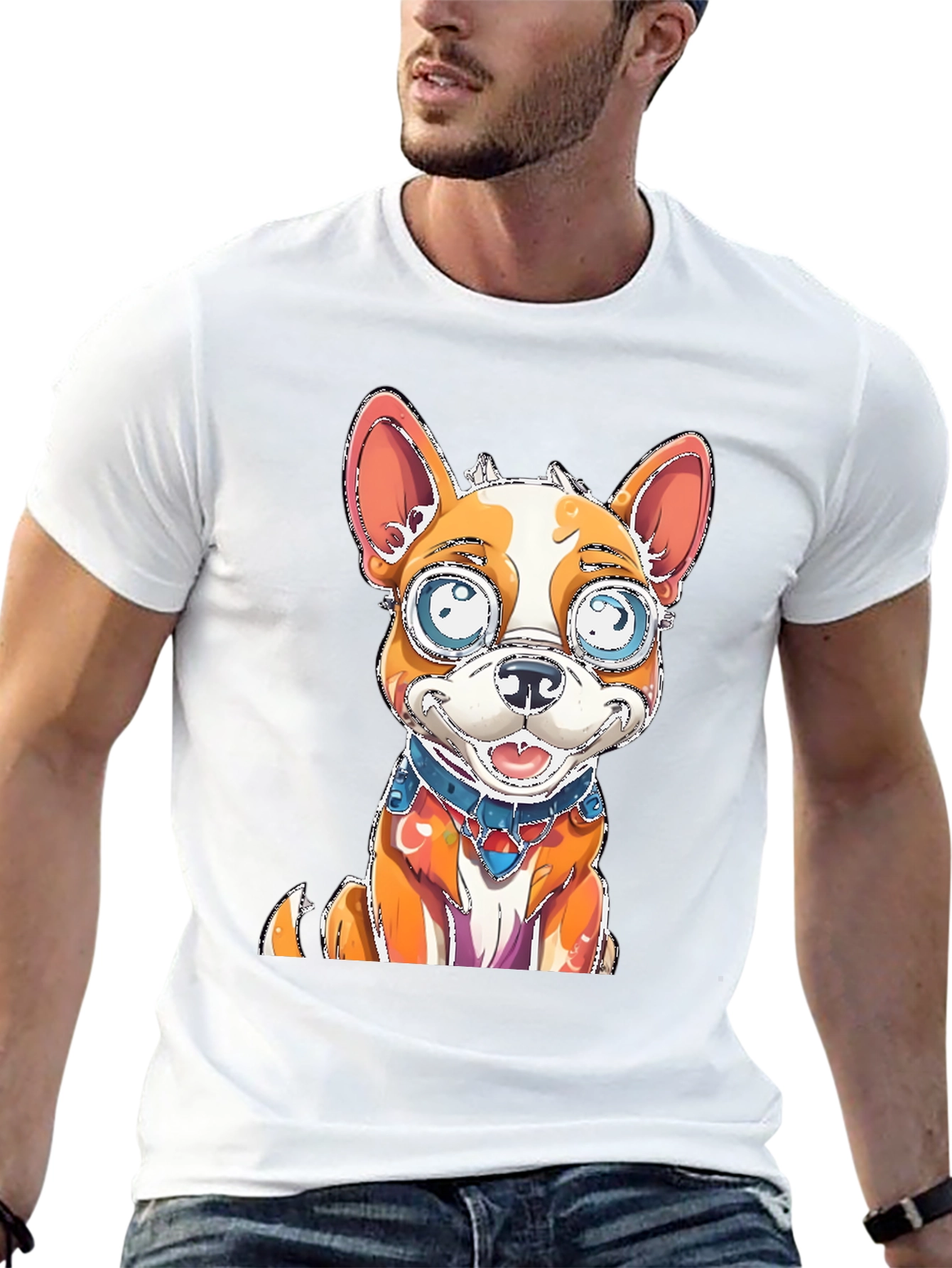 Cartoon Dog Graphic Tee - Black Cotton Blend Shirt