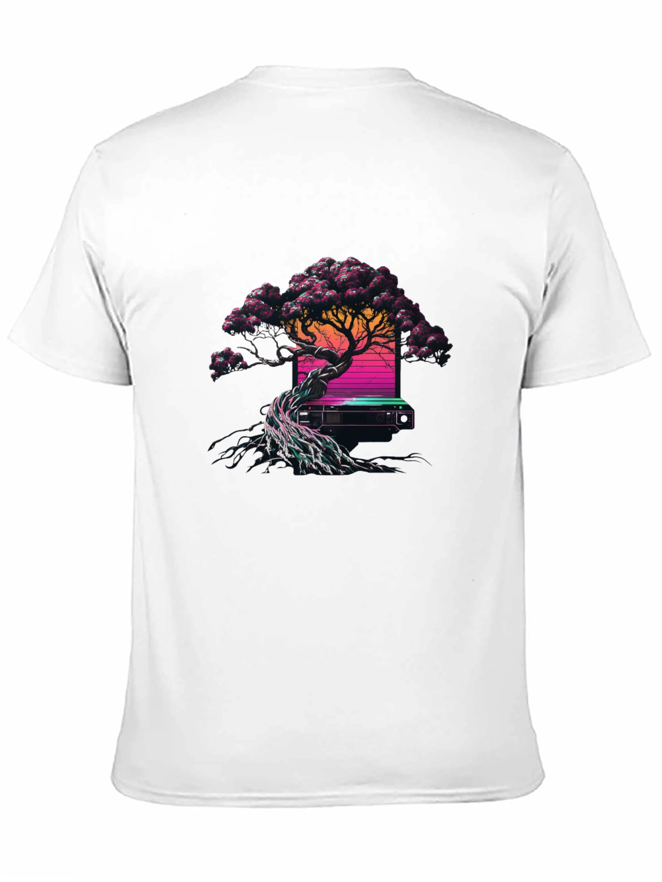 Synthwave Bonsai Tree Black T-Shirt