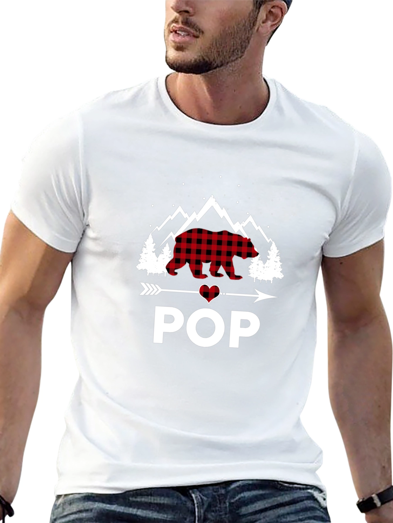 Bear Pop Graphic Tee - Lumberjack Plaid Design