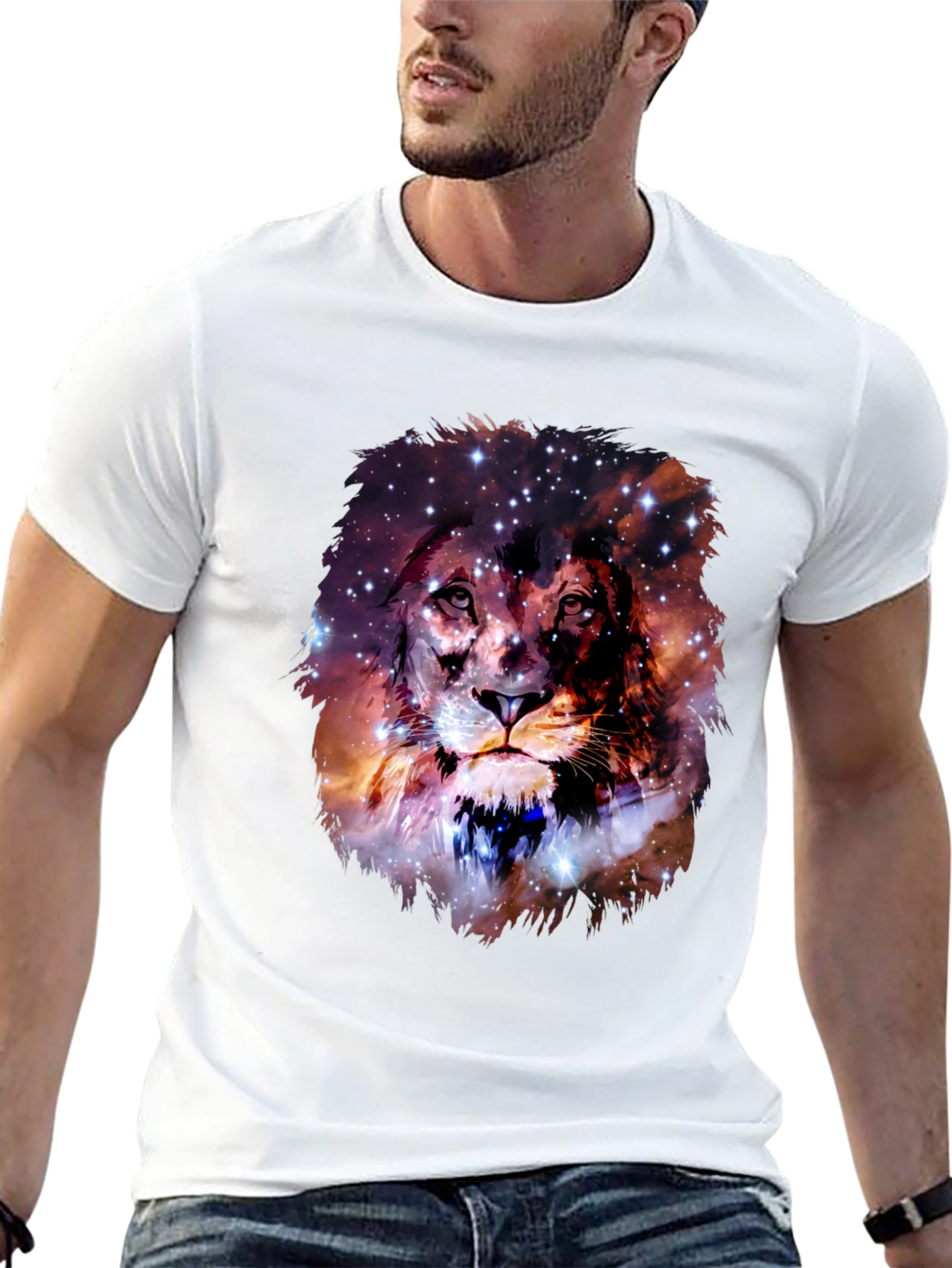 Lion Galaxy Print Black T-Shirt